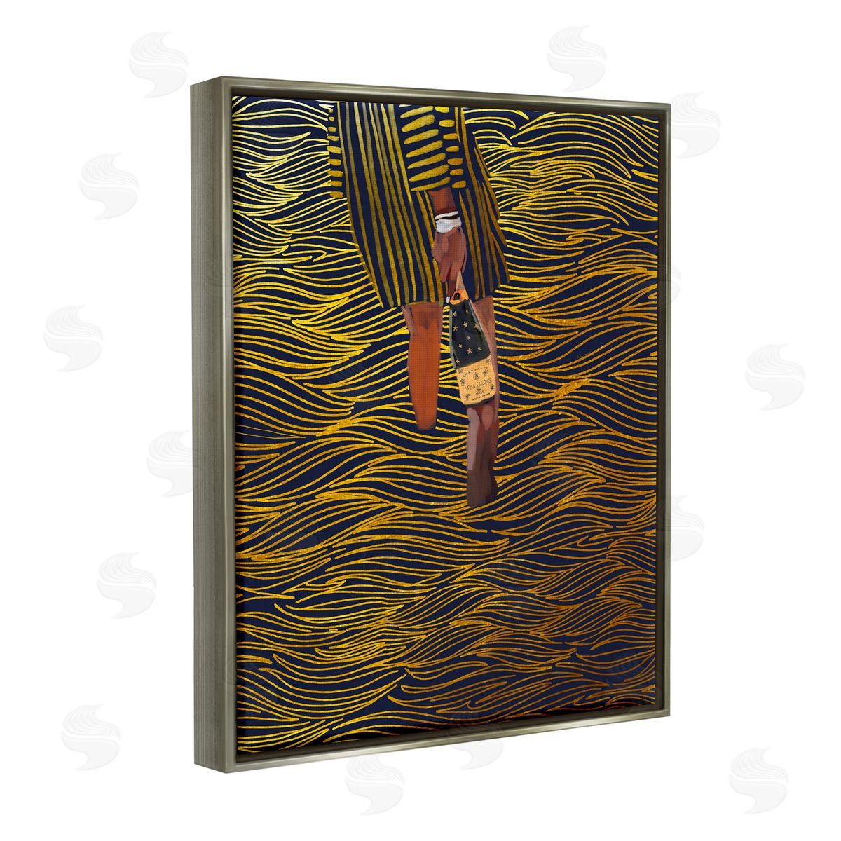 Amelia Noyes Patterned Girl with Champagne Gray Floater Frame Canvas Artside_