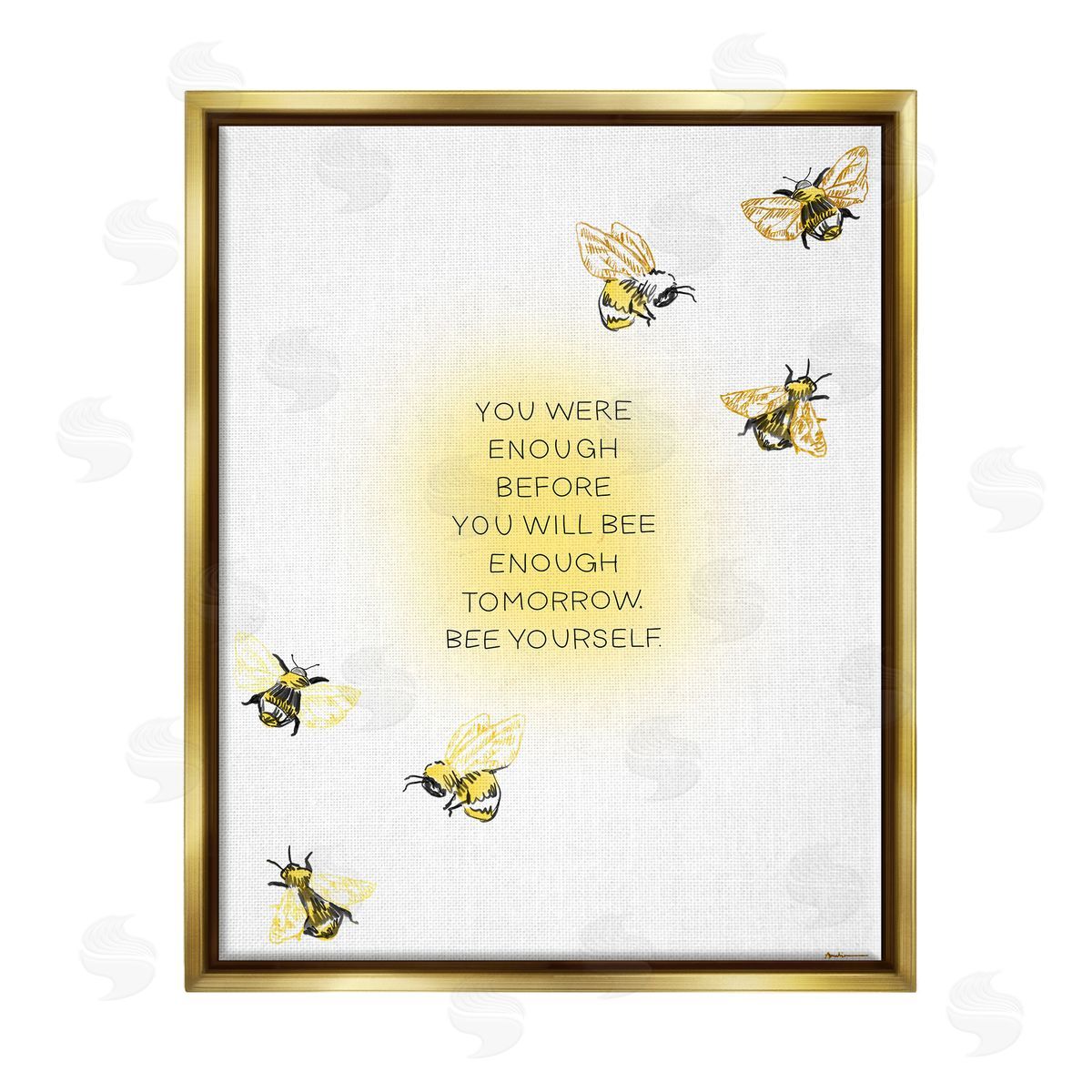 Amelia Noyes Bee Yourself Phrase Gold Floater Frame Canvas Artside_