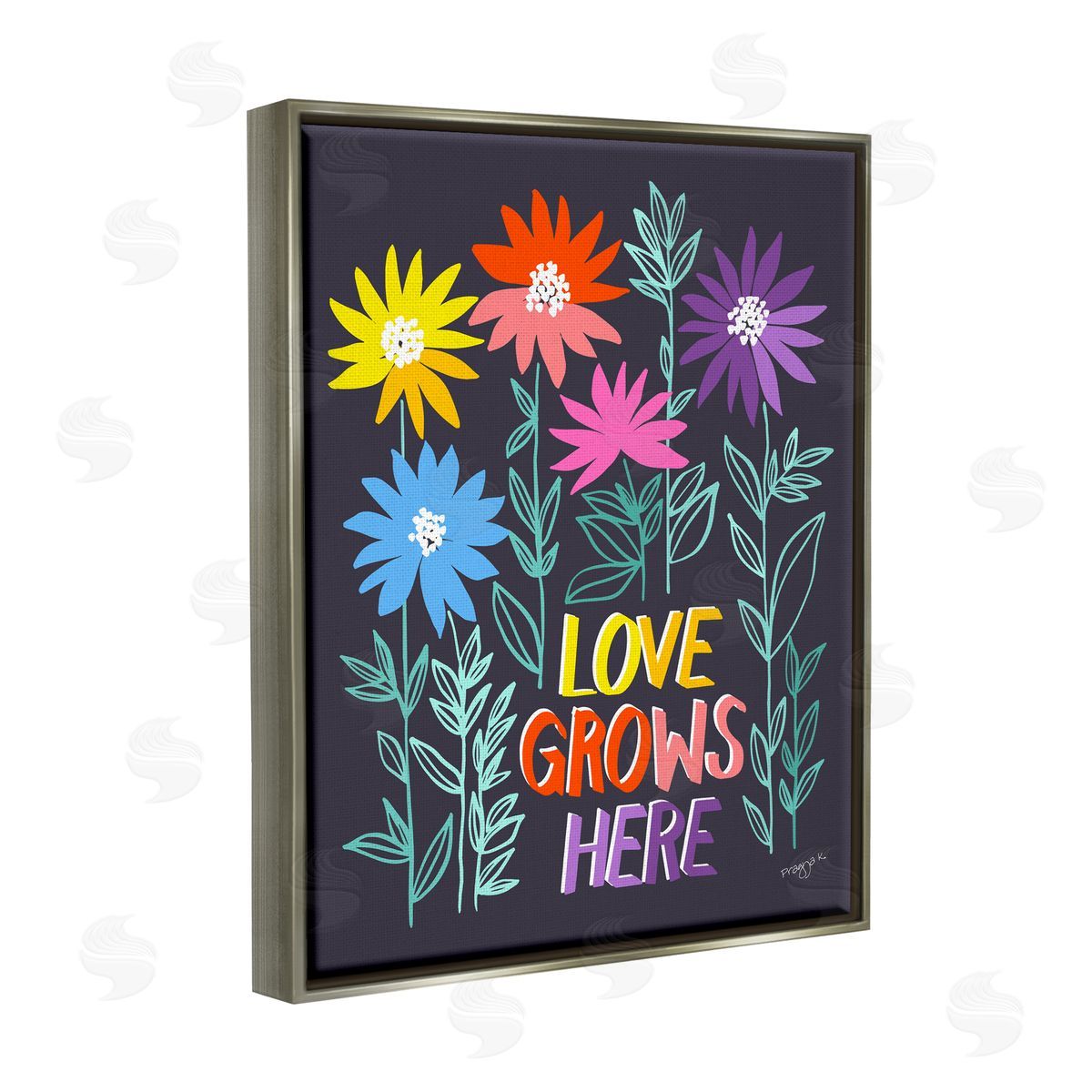 Pragya Kothari Love Grows Here Phrase Gray Floater Frame Canvas Artside_