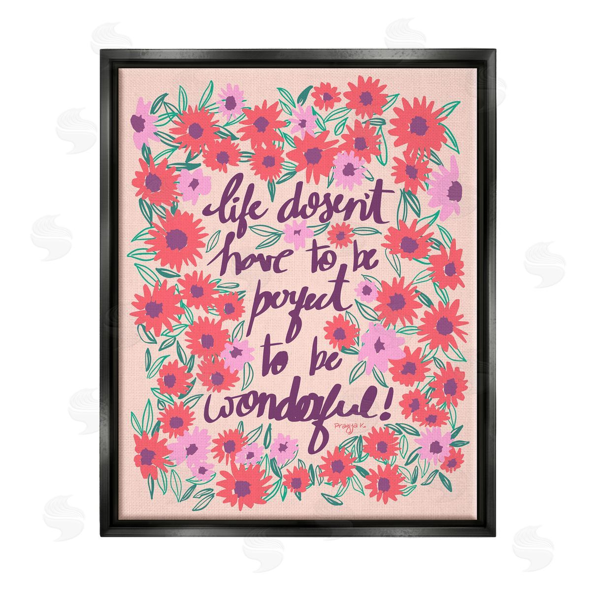 Pragya Kothari Uplifting Floral Phrase Black Floater Frame Canvas Artside_