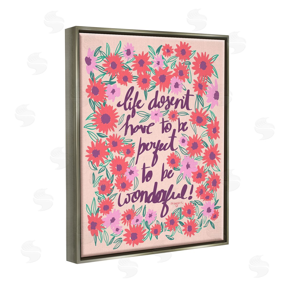 Pragya Kothari Uplifting Floral Phrase Gray Floater Frame Canvas Artside_