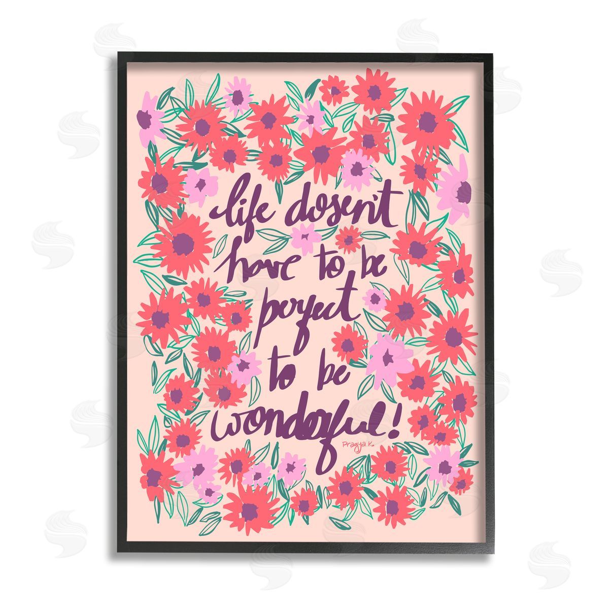 Pragya Kothari Uplifting Floral Phrase Black Framed Giclee Wall Artside_