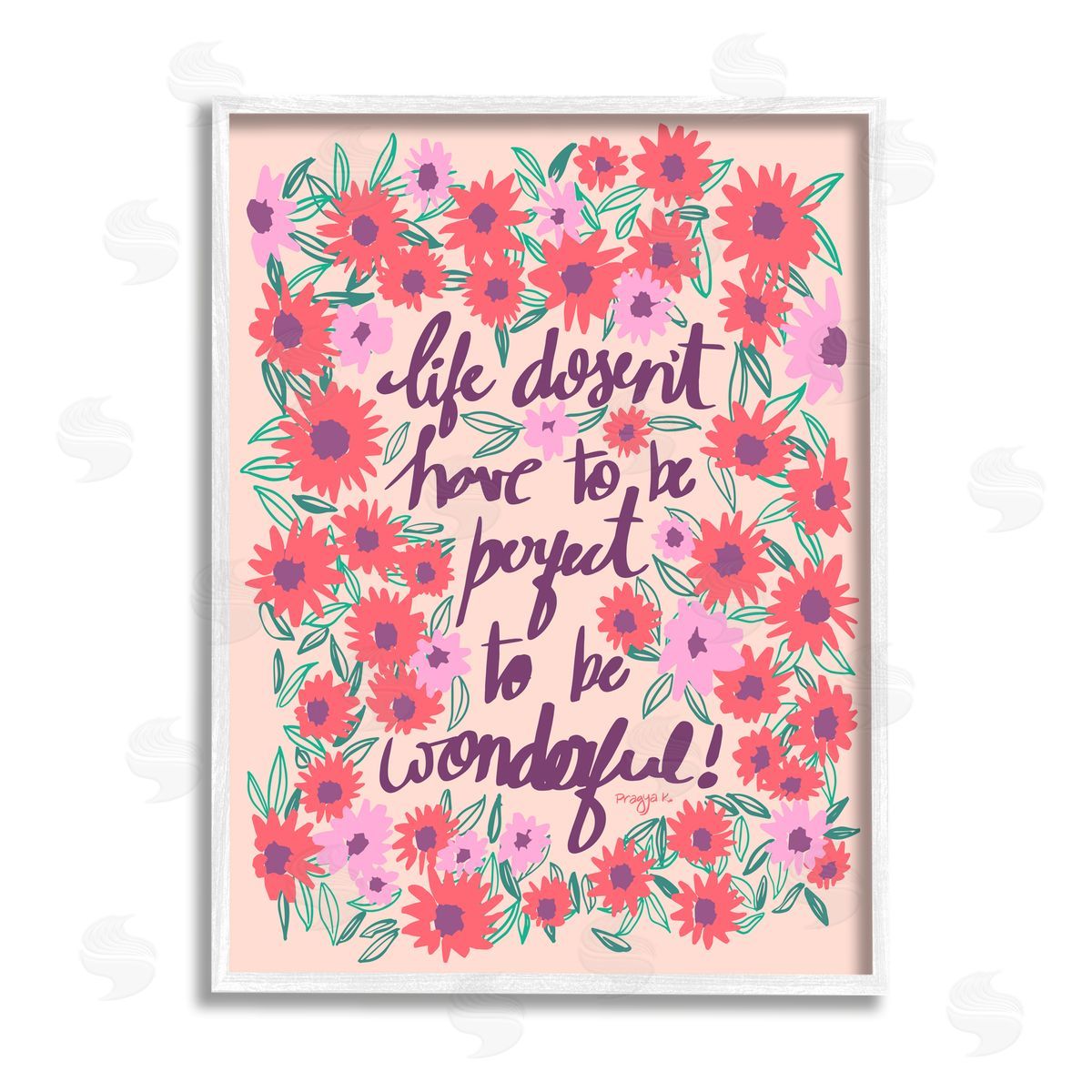 Pragya Kothari Uplifting Floral Phrase White Framed Giclee Wall Artside_