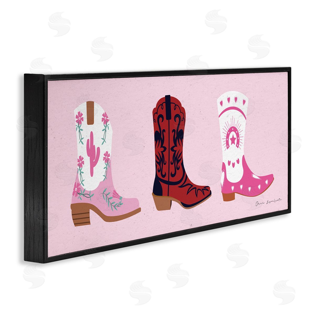 Various Cowgirl Boots Black Frame Print Wall Art, Home Decor by Omar Escalante