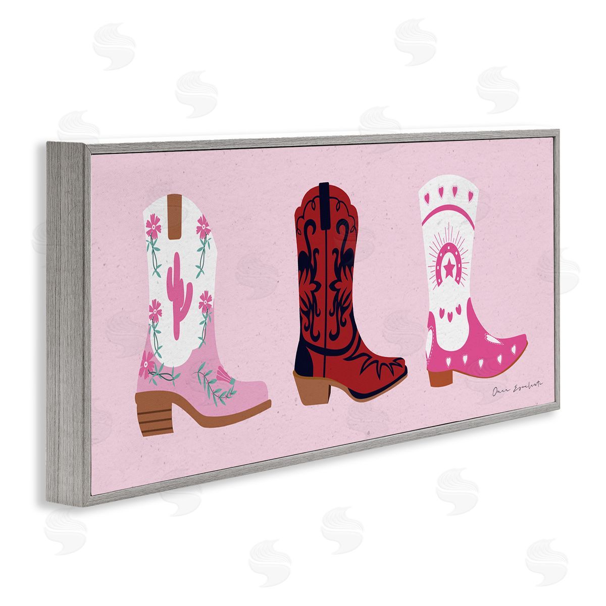 Various Cowgirl Boots Grey Frame Print Wall Art, Home Decor by Omar Escalante