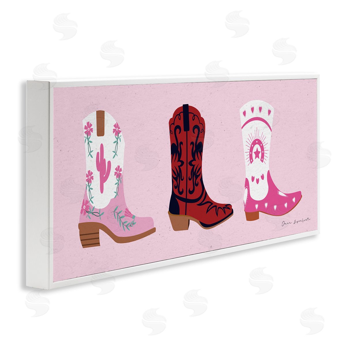 Various Cowgirl Boots White Frame Print Wall Art, Home Decor by Omar Escalante