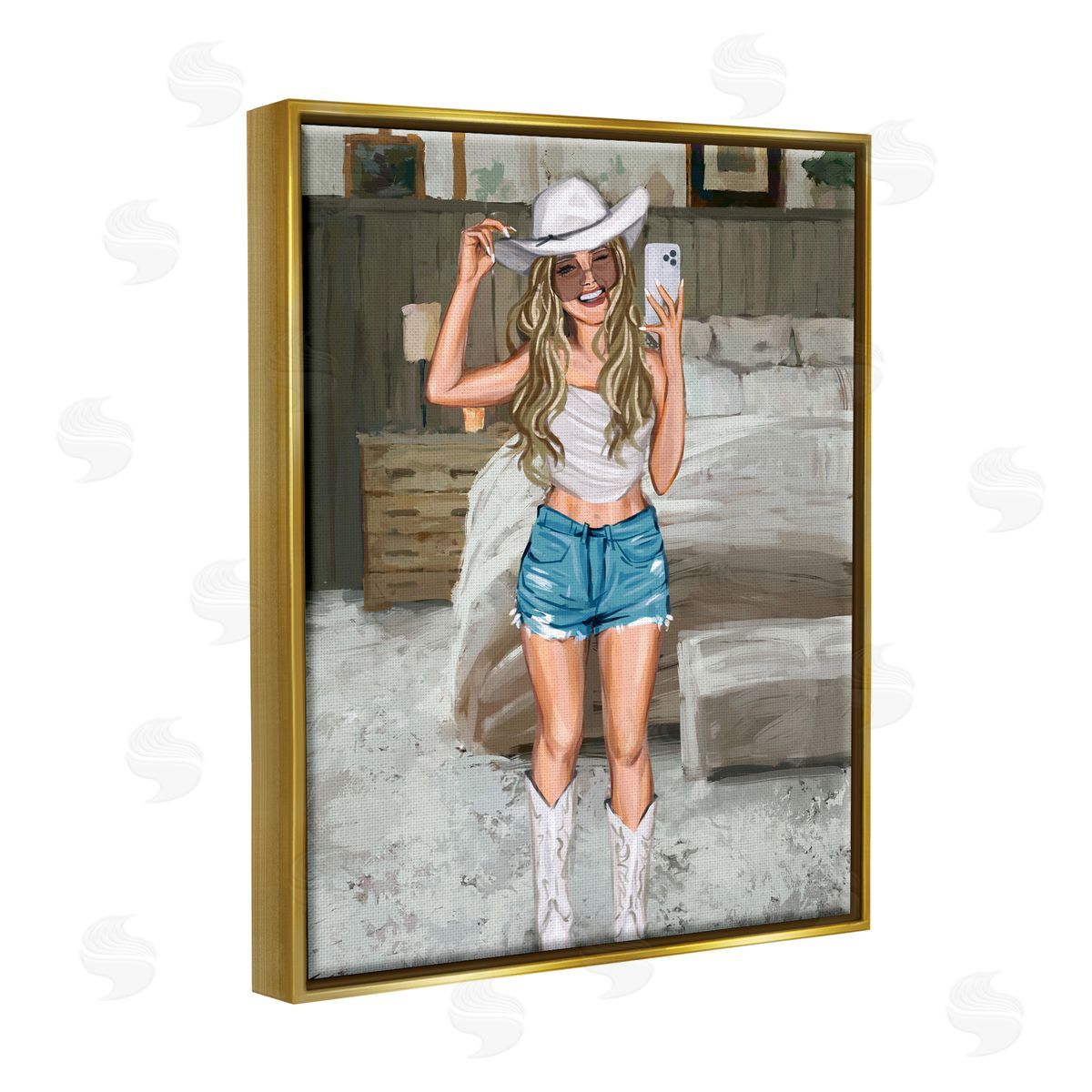 Ziwei Li Cowgirl Glam Selfie Gold Floater Frame Canvas Artside_