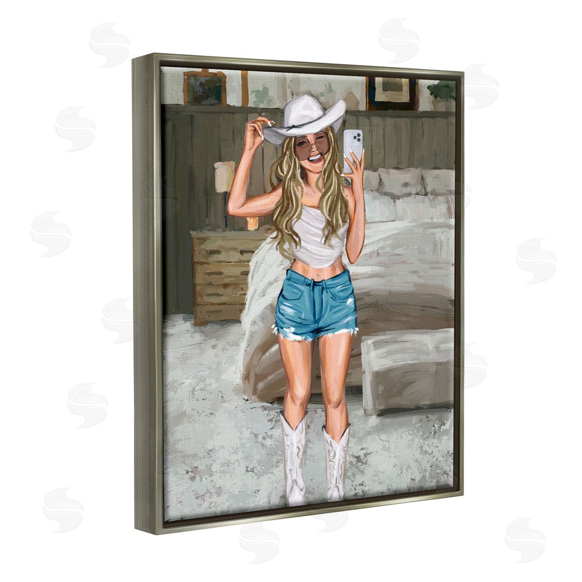 Ziwei Li Cowgirl Glam Selfie Gray Floater Frame Canvas Artside_