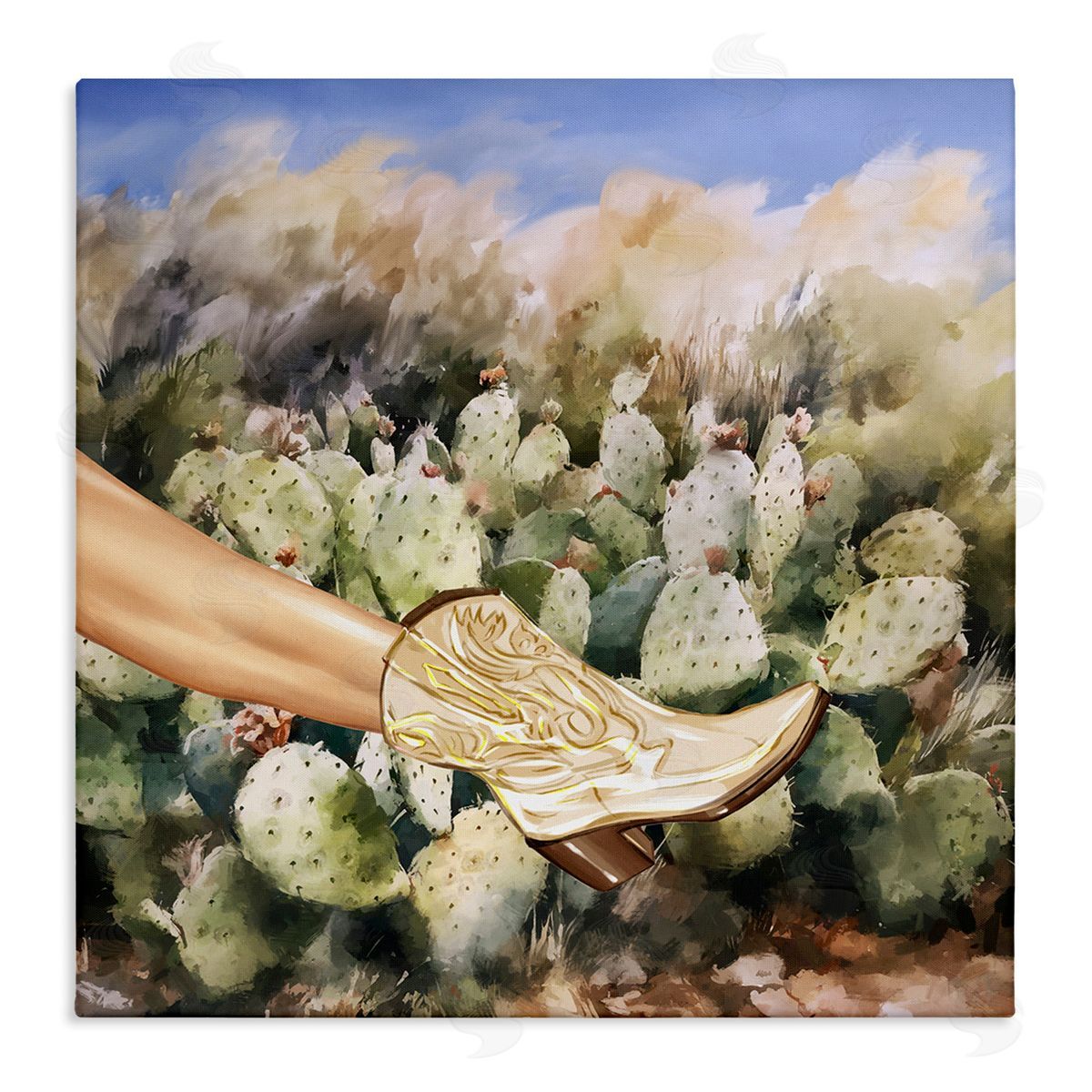 Cowgirl Boot & Cactus Canvas Wall Art, Home Decor by Ziwei Li