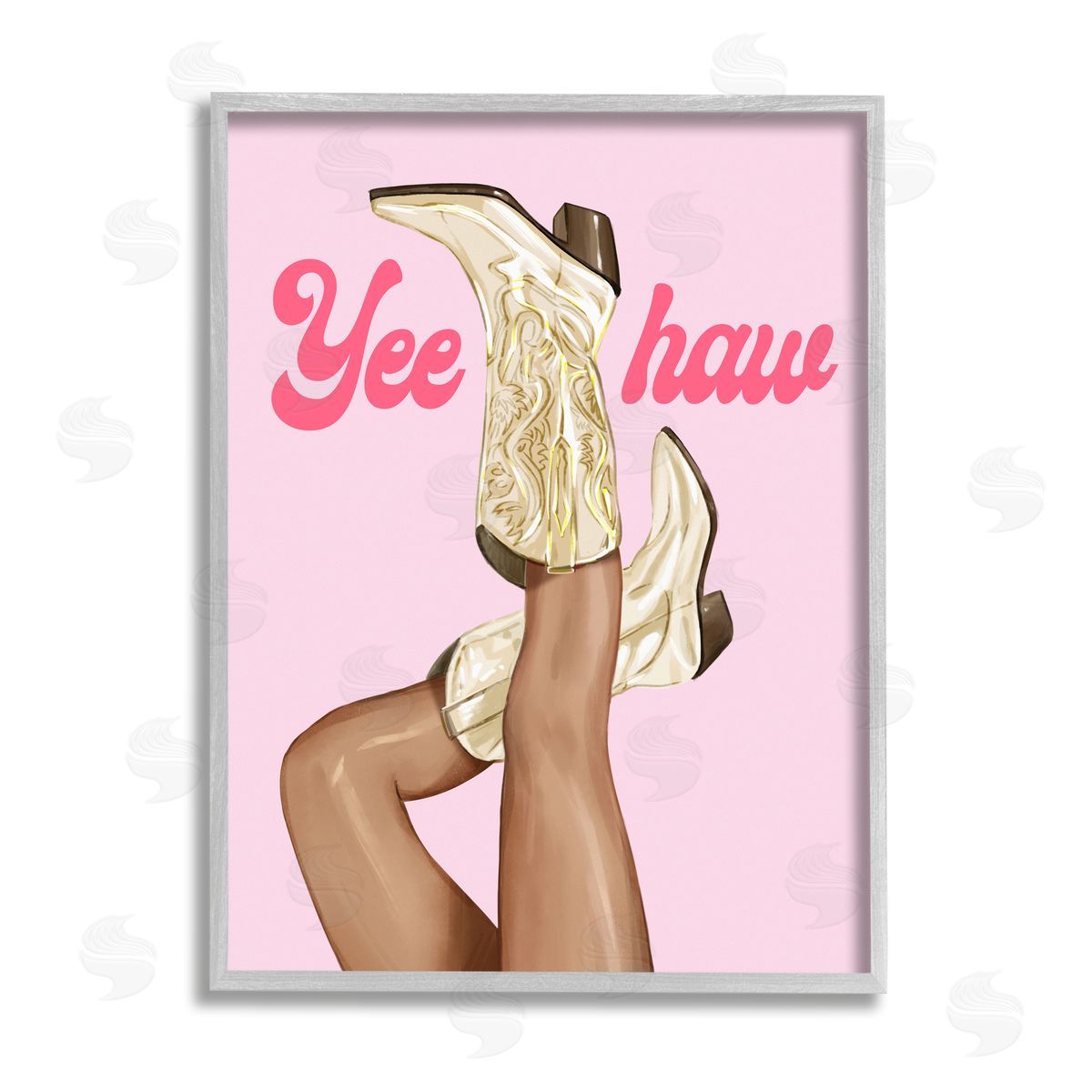 Ziwei Li Yeehaw Cowgirl Boots Gray Framed Giclee Wall Artside_