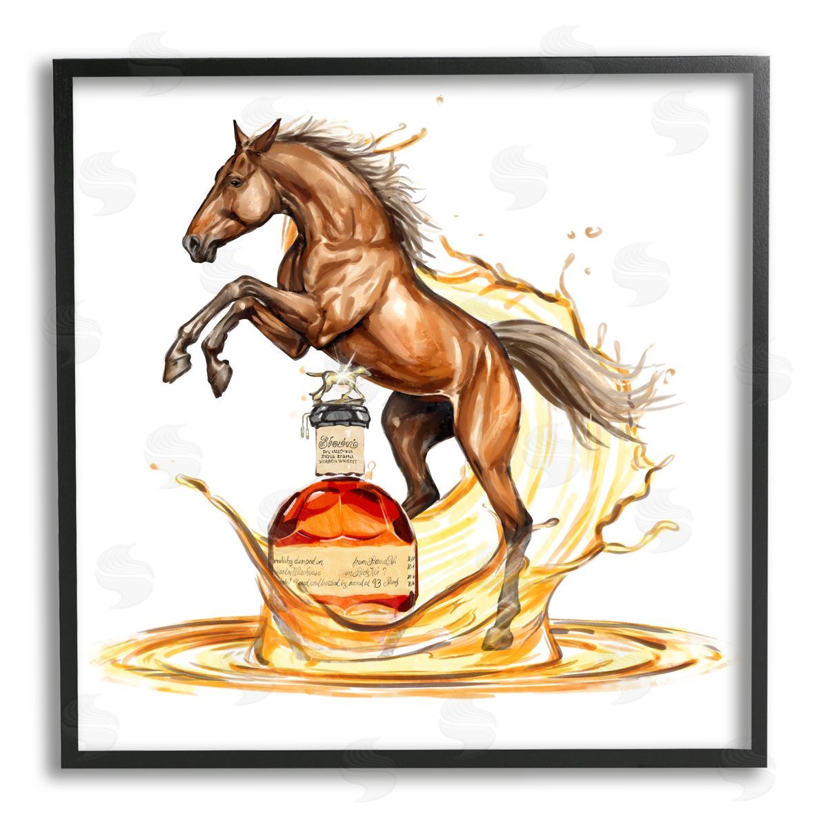 Ziwei Li Horse & Whiskey Bottle Black Framed Giclee Wall Artside_