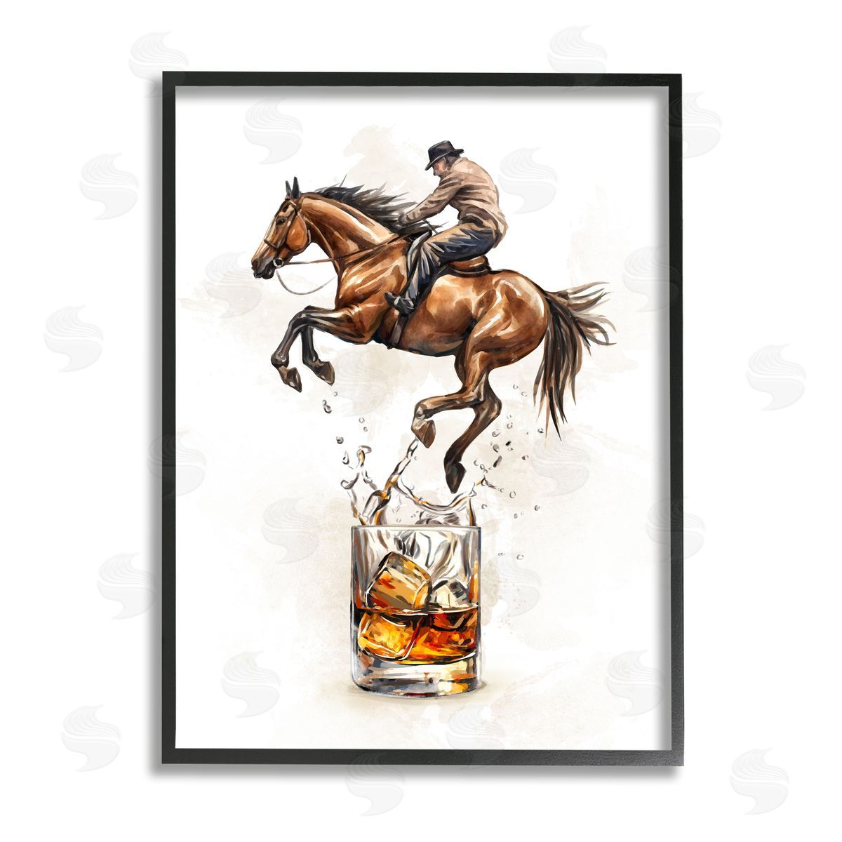 Ziwei Li Cowboy & Bourbon Black Framed Giclee Wall Artside_