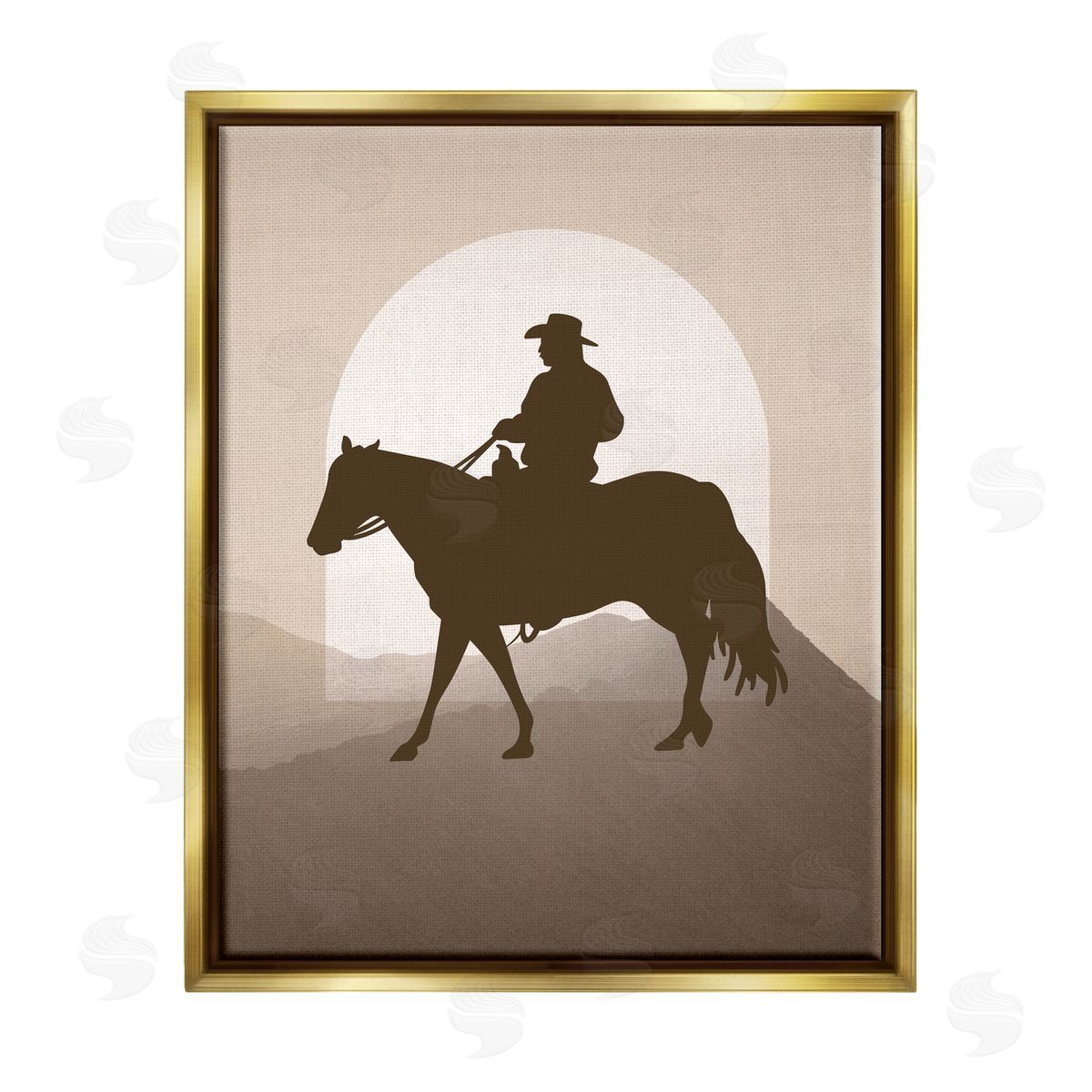 Karen Smith Cowboy & Mountains Gold Floater Frame Canvas Artside_