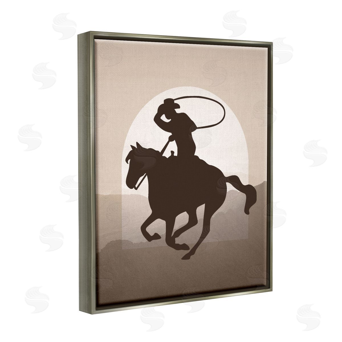 Karen Smith Cowboy with Lasso Gray Floater Frame Canvas Artside_