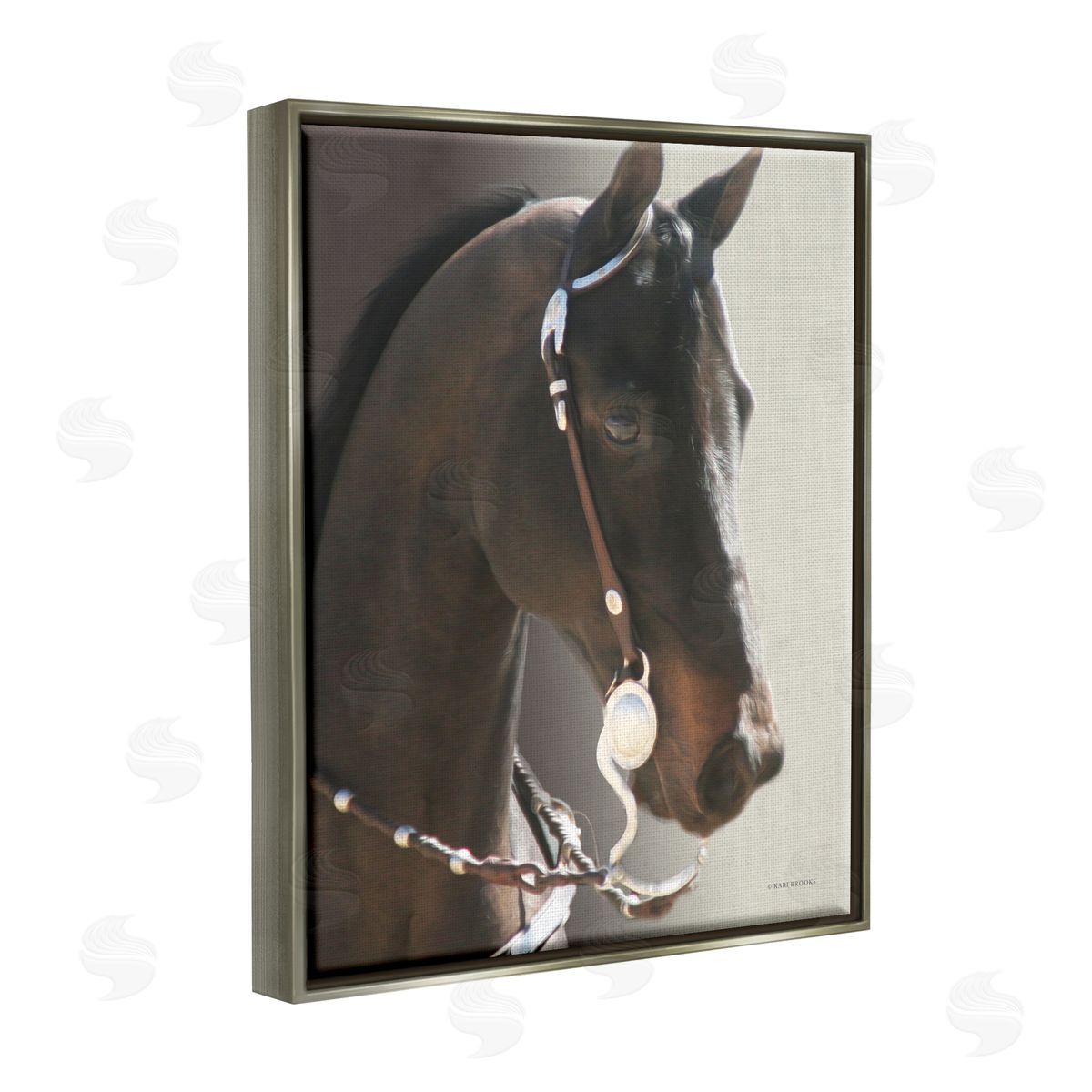 Kari Brooks Horse with Bridle Gray Floater Frame Canvas Artside_