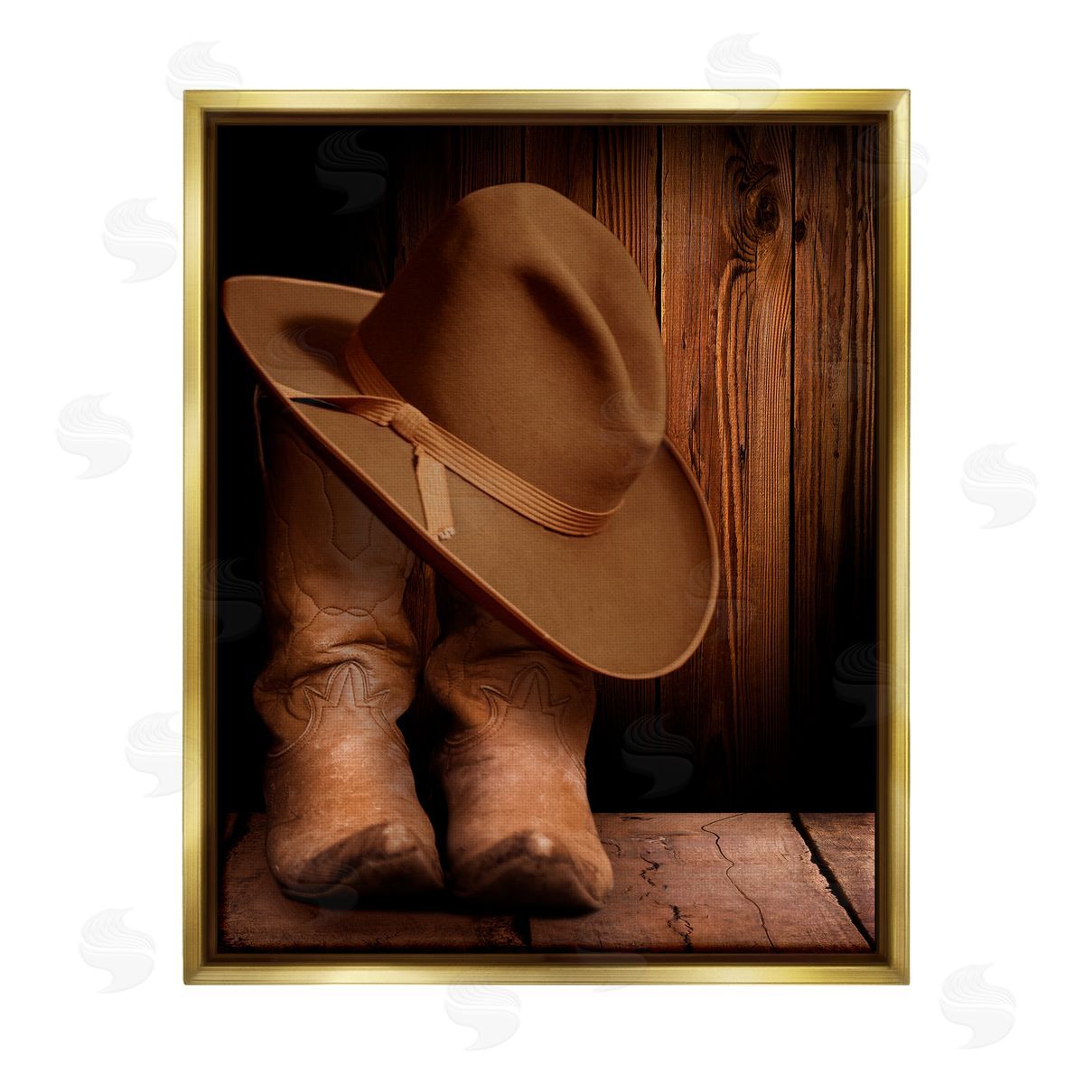 Marcus Prime Cowboy Boots & Hat Gold Floater Frame Canvas Artside_