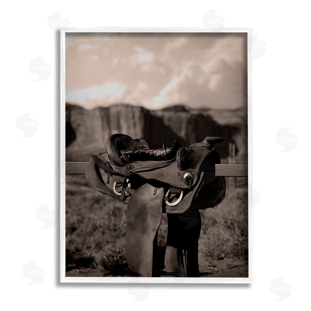 Marcus Prime Horse Saddle in Desert White Framed Giclee Wall Artside_