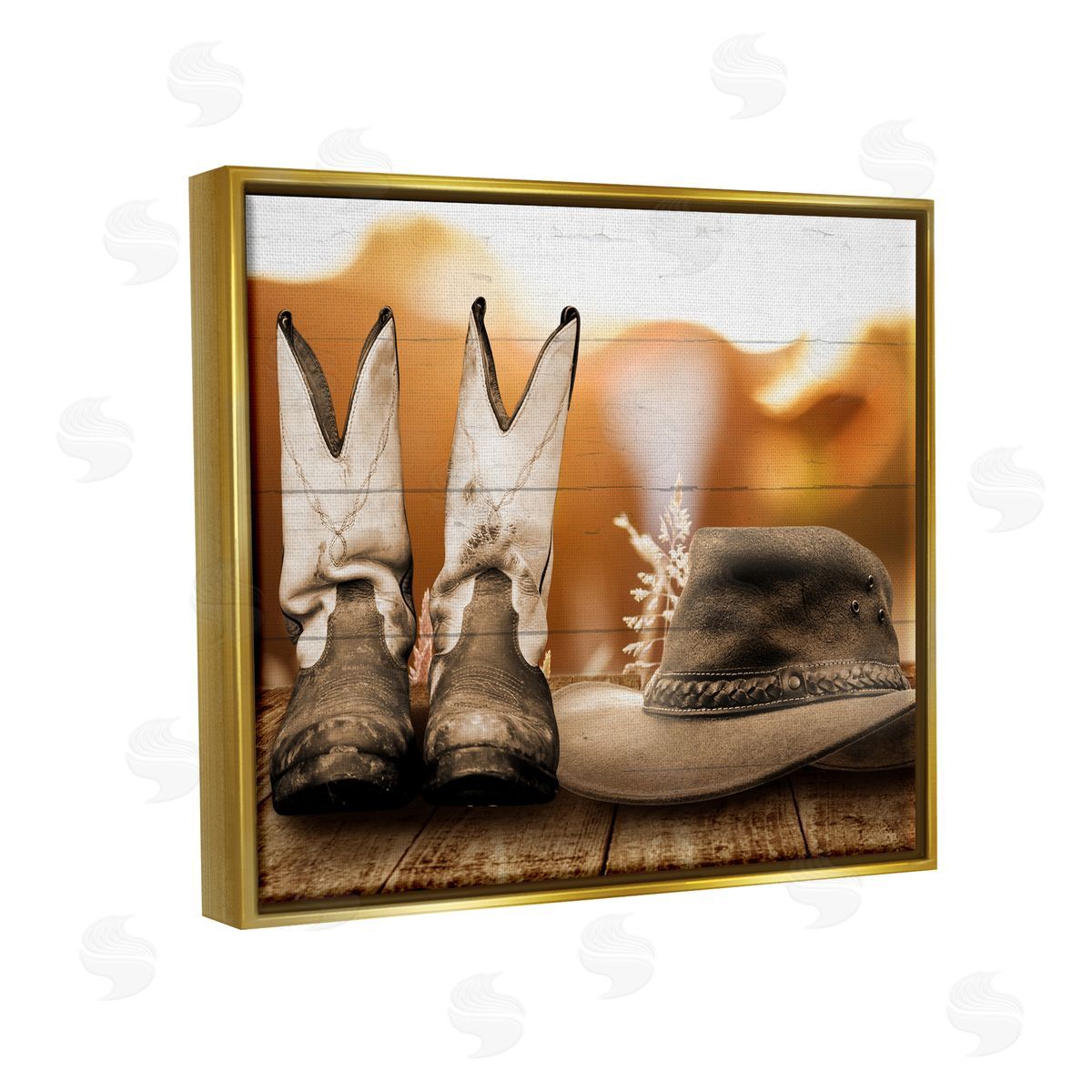 Marcus Prime Rustic Cowboy Boots Gold Floater Frame Canvas Artside_