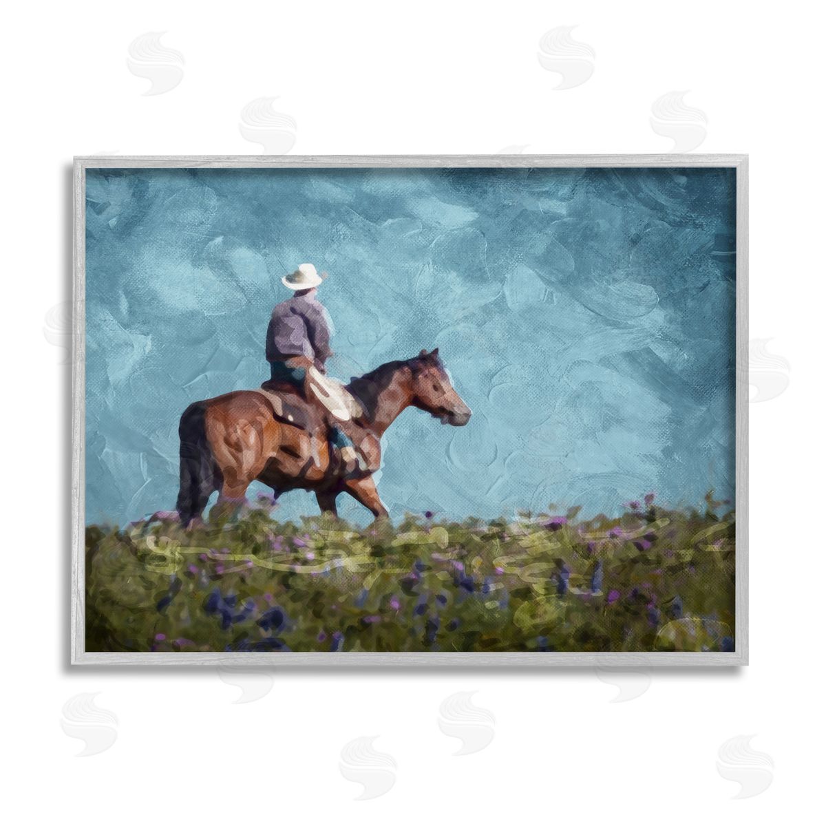Milli Villa Cowboy in Meadow Gray Framed Giclee Wall Artside_