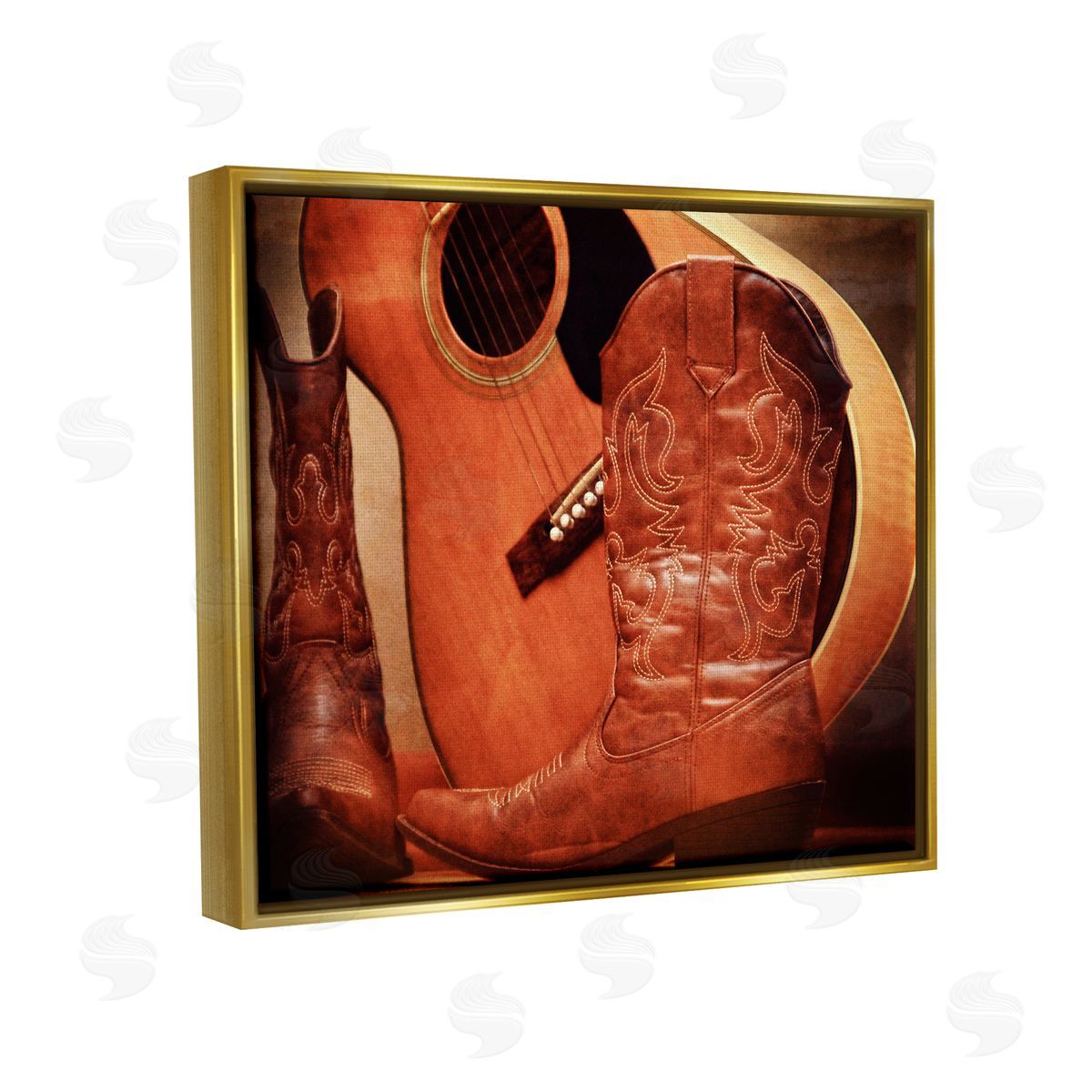 Daniel Sproul Guitar & Cowboy Boots Gold Floater Frame Canvas Artside_