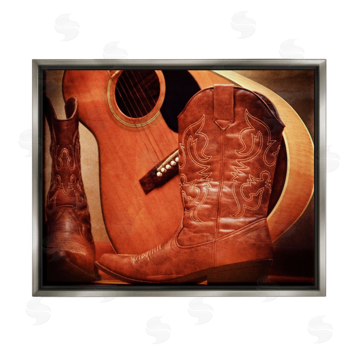 Daniel Sproul Guitar & Cowboy Boots Gray Floater Frame Canvas Artside_