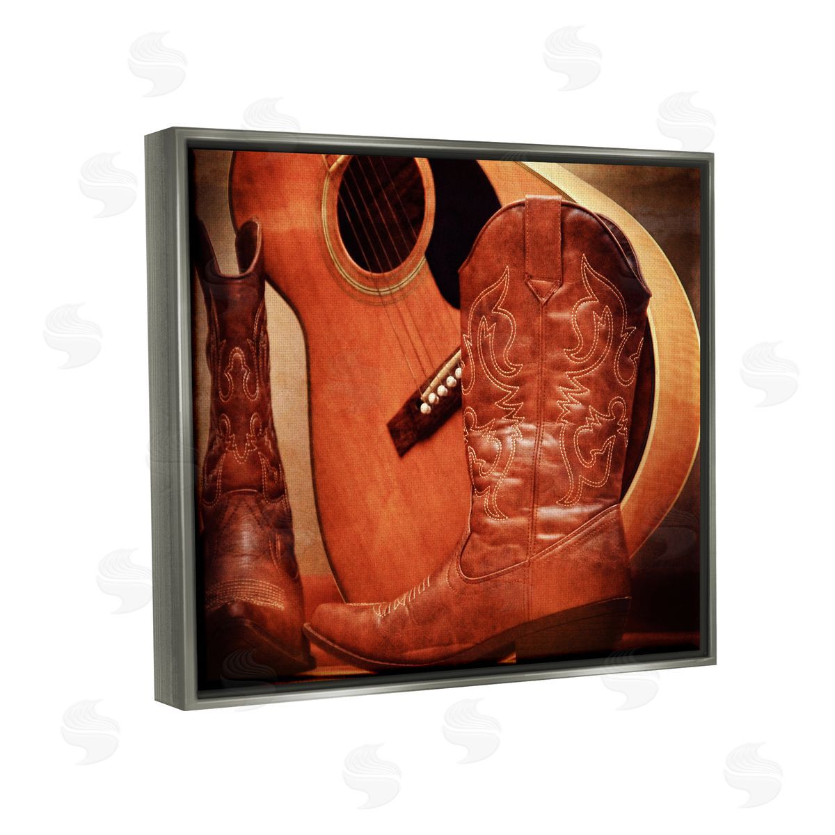 Daniel Sproul Guitar & Cowboy Boots Gray Floater Frame Canvas Artside_
