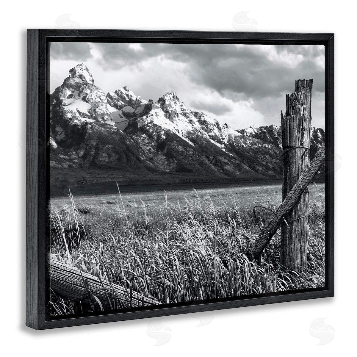 Grassland Fence Photography Black Floating Frame Canvas Wall Art, Home Decor by Steve Toole