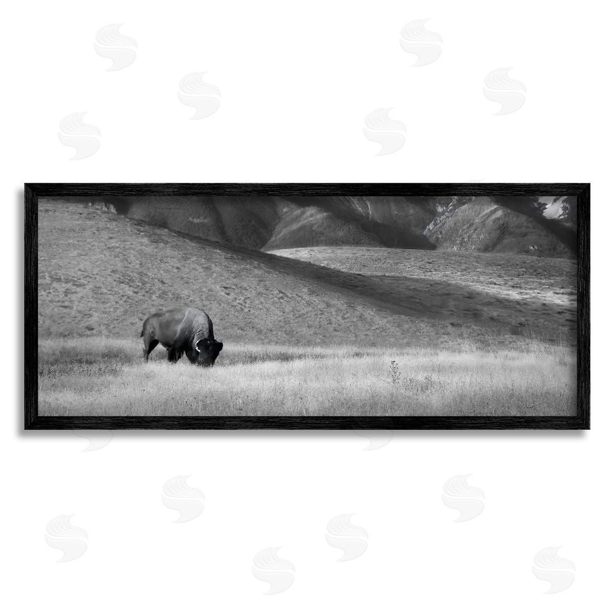 Steve Toole Bison with Mountain Peaks Black Framed Giclee Wall Artside_