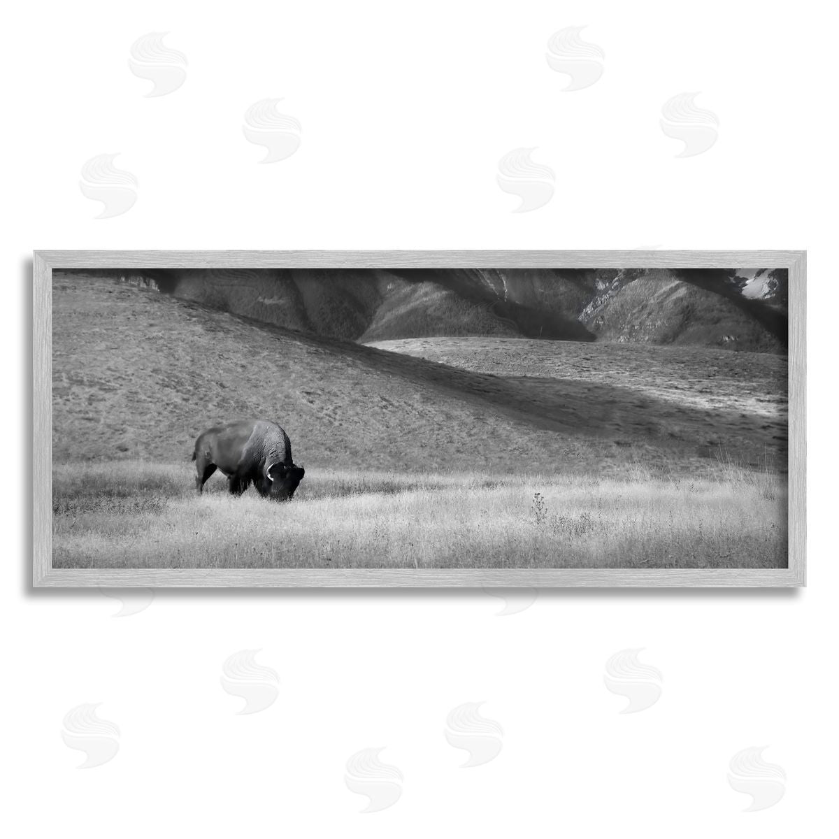 Steve Toole Bison with Mountain Peaks Gray Framed Giclee Wall Artside_