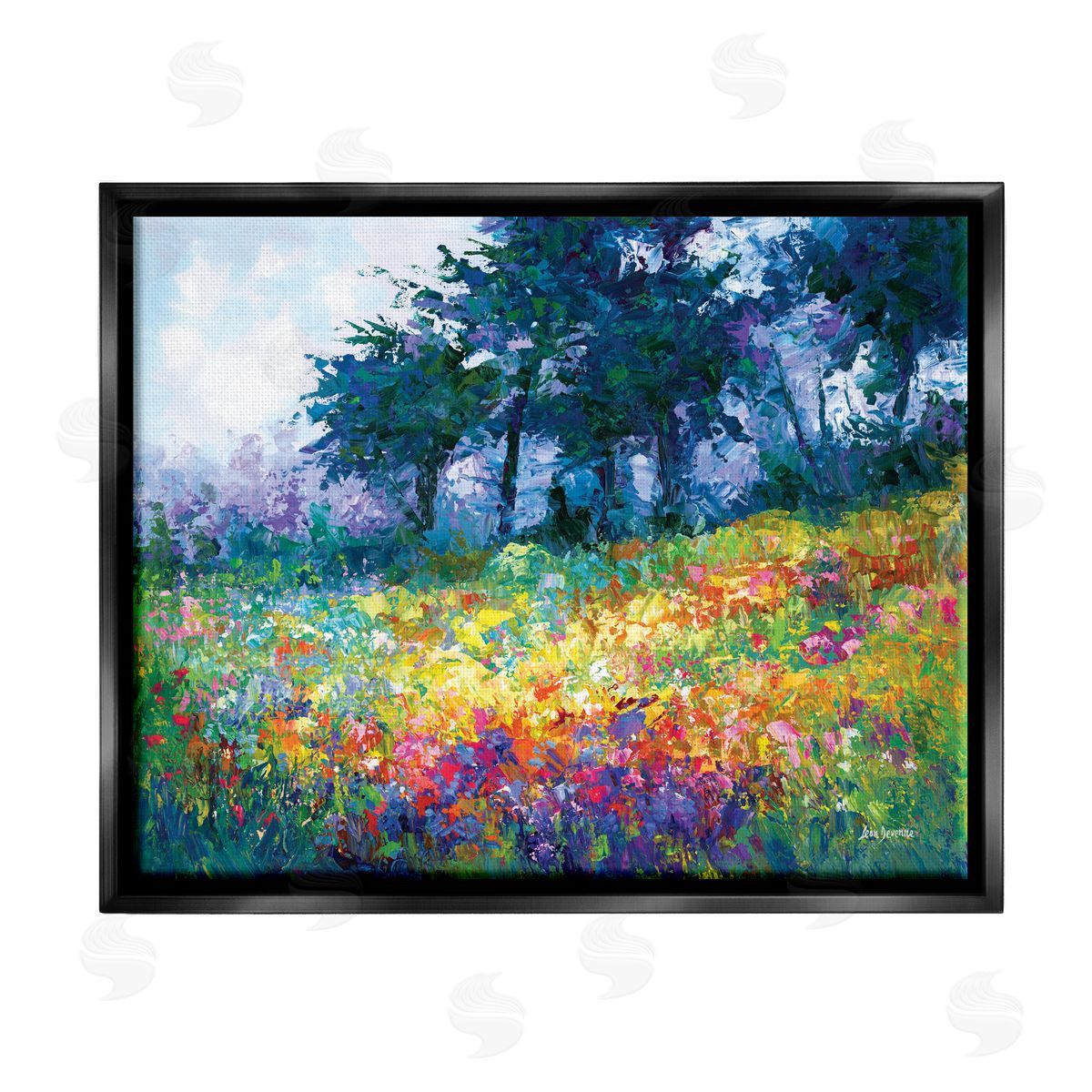 Leon Devenice Wildflowers in Bloom Meadow Black Floater Frame Canvas Artside_