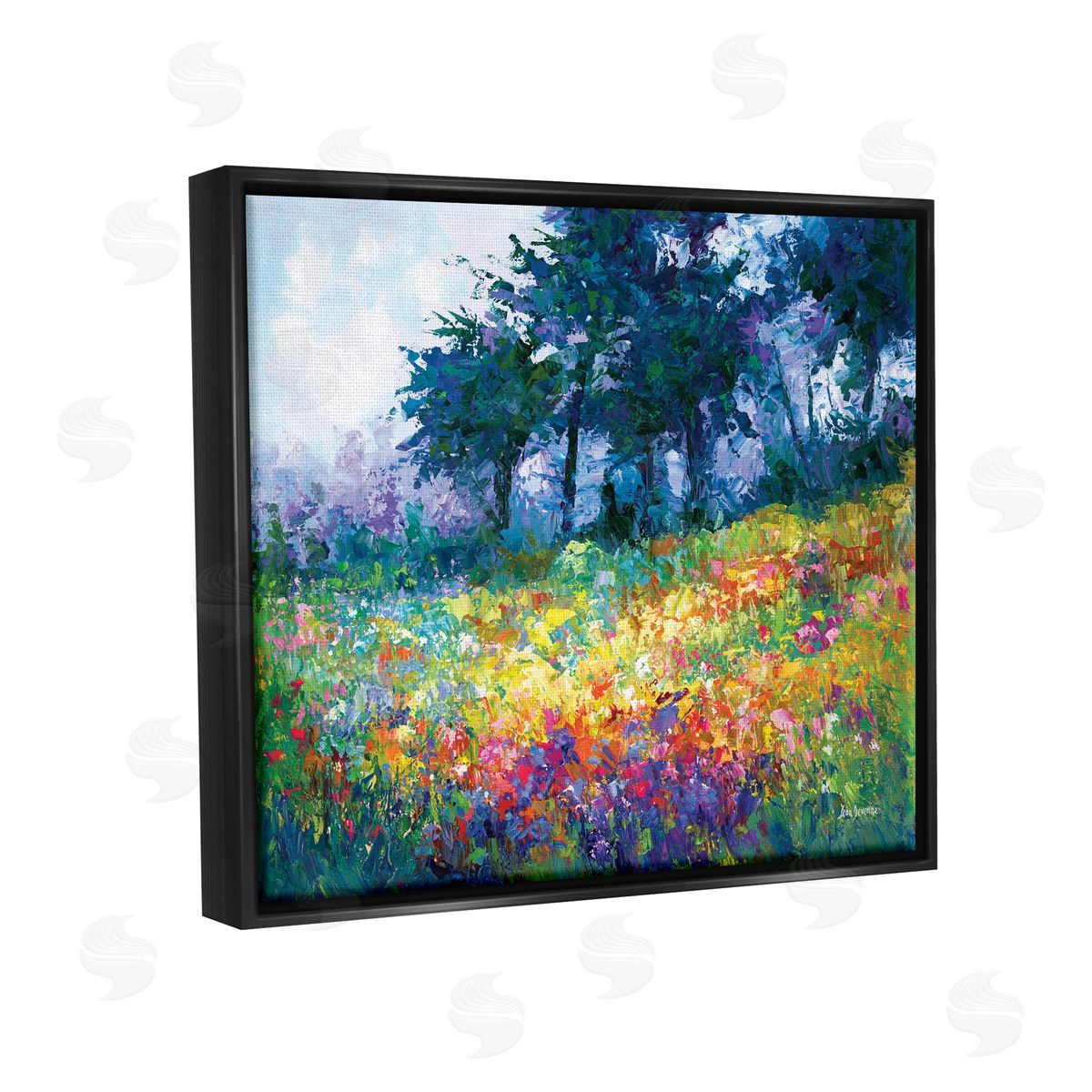 Leon Devenice Wildflowers in Bloom Meadow Black Floater Frame Canvas Artside_