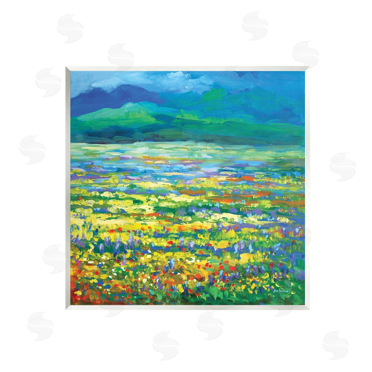 Leon Devenice Meadow of Wildflowers Blue Wall Plaque Artside_
