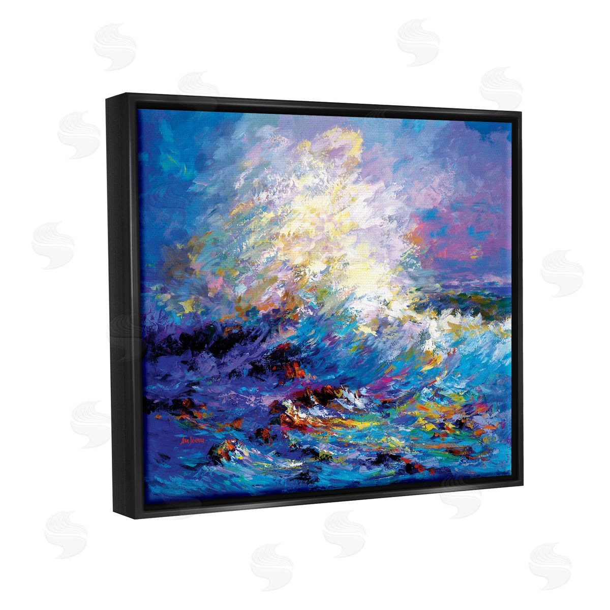 Leon Devenice Abstract Colorful Ocean Waves Black Floater Frame Canvas Artside_