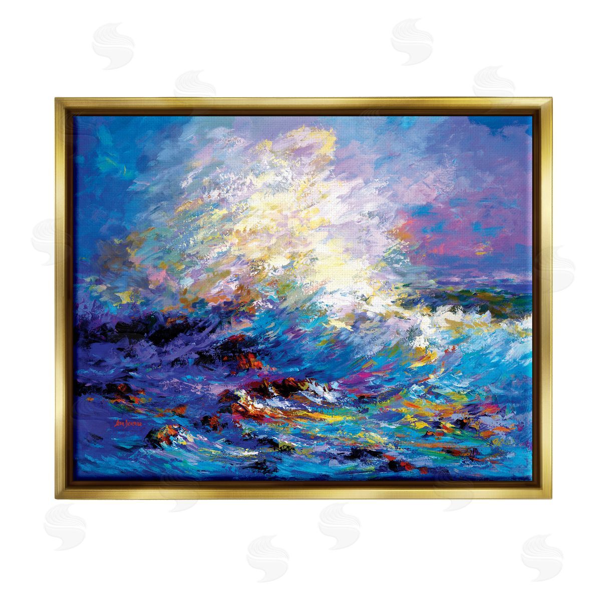 Leon Devenice Abstract Colorful Ocean Waves Gold Floater Frame Canvas Artside_