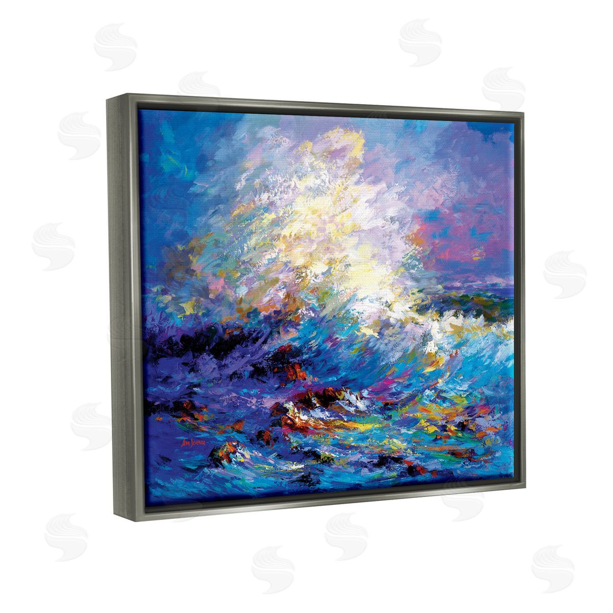 Leon Devenice Abstract Colorful Ocean Waves Gray Floater Frame Canvas Artside_