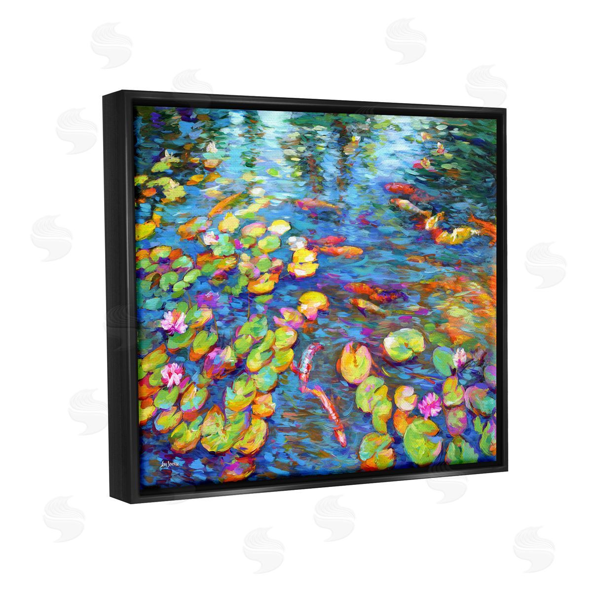 Leon Devenice Koi Fish and Water Lilies Black Floater Frame Canvas Artside_