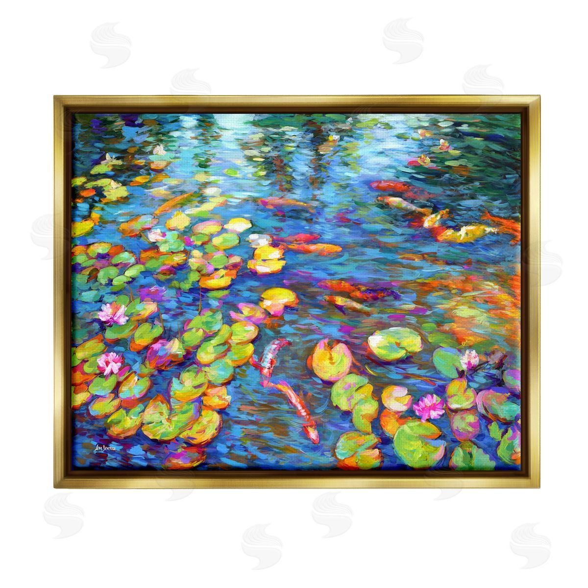 Leon Devenice Koi Fish and Water Lilies Gold Floater Frame Canvas Artside_