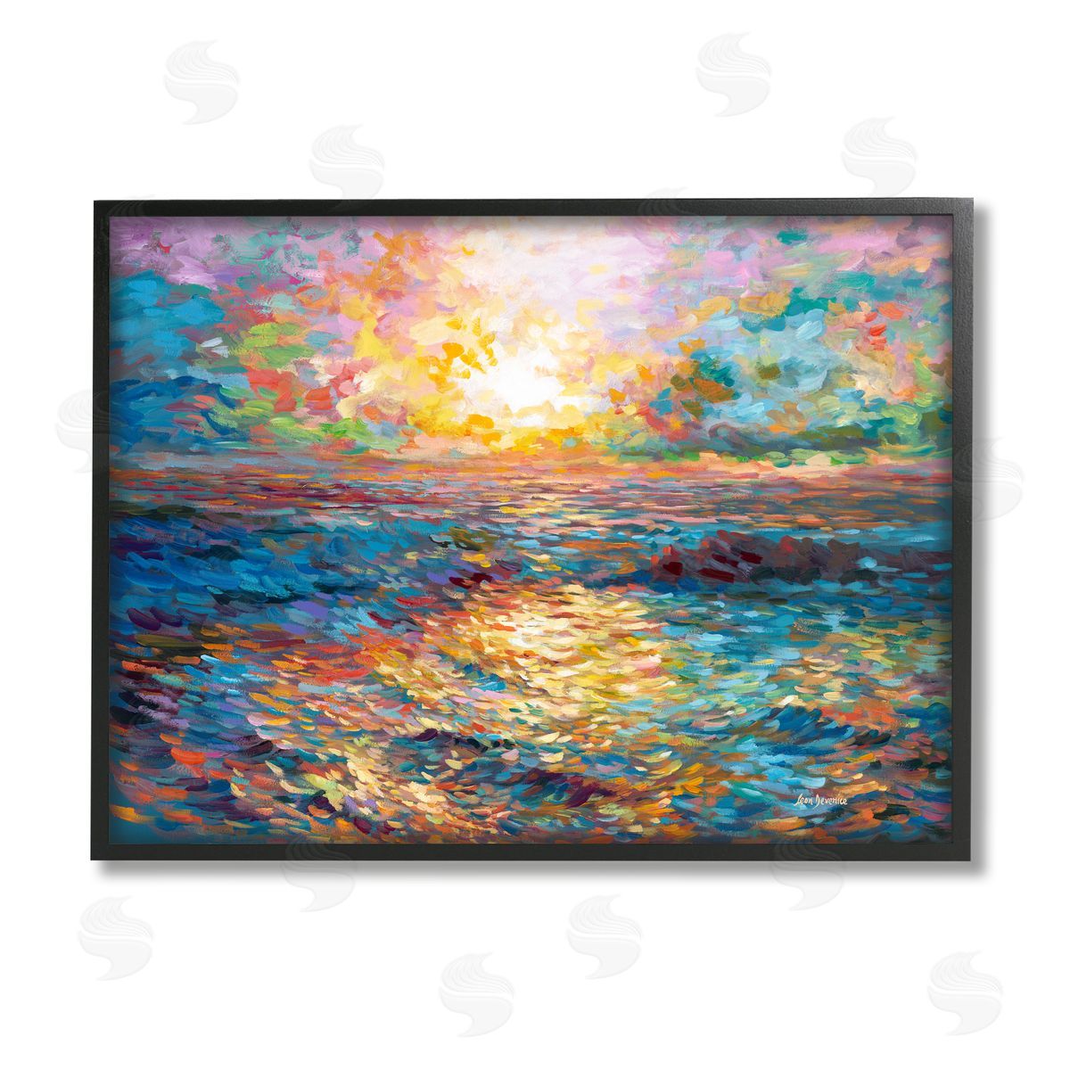 Leon Devenice Sunset in Mykonos Beach Black Framed Giclee Wall Artside_