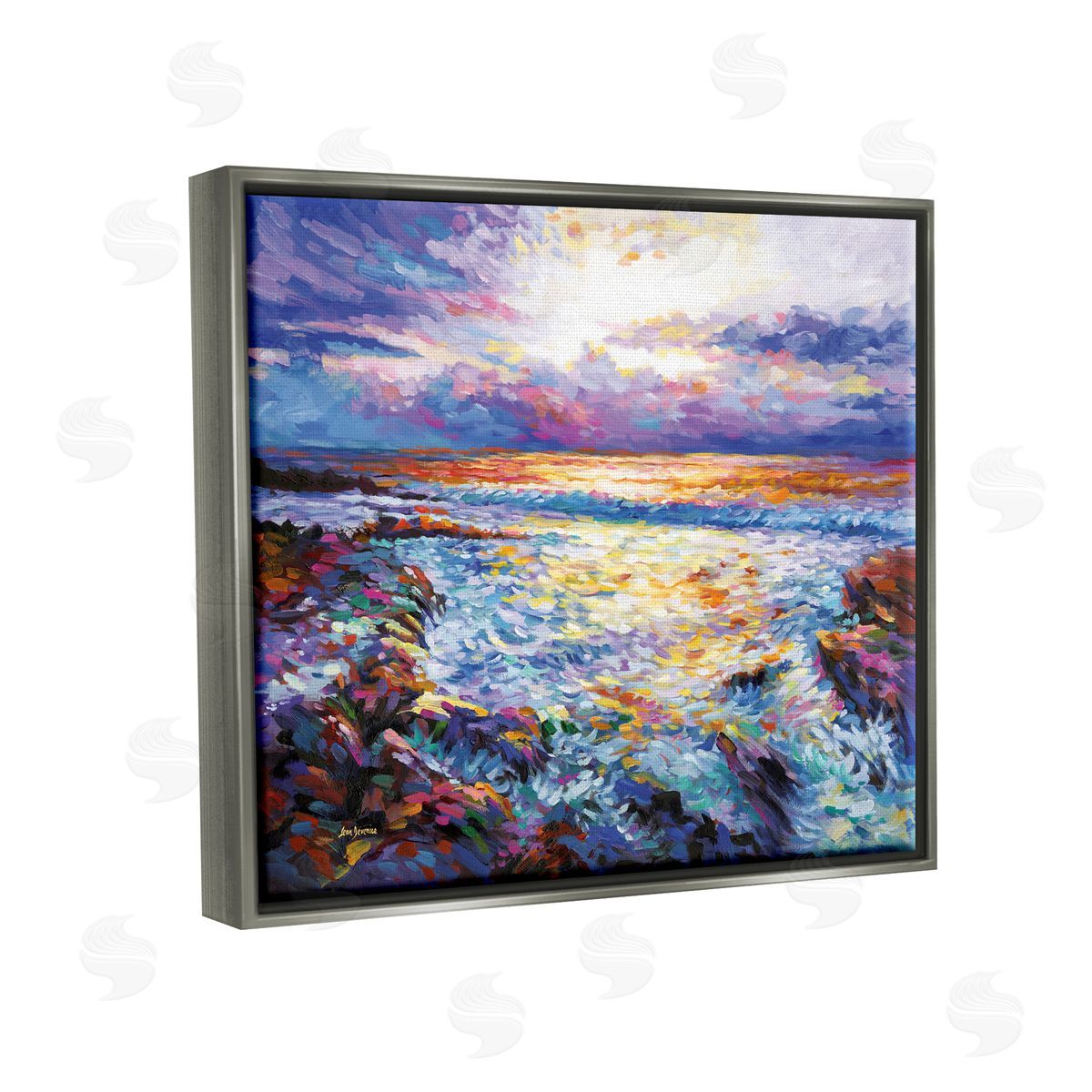 Leon Devenice Abstract Contemplation by the Sea Gray Floater Frame Canvas Artside_