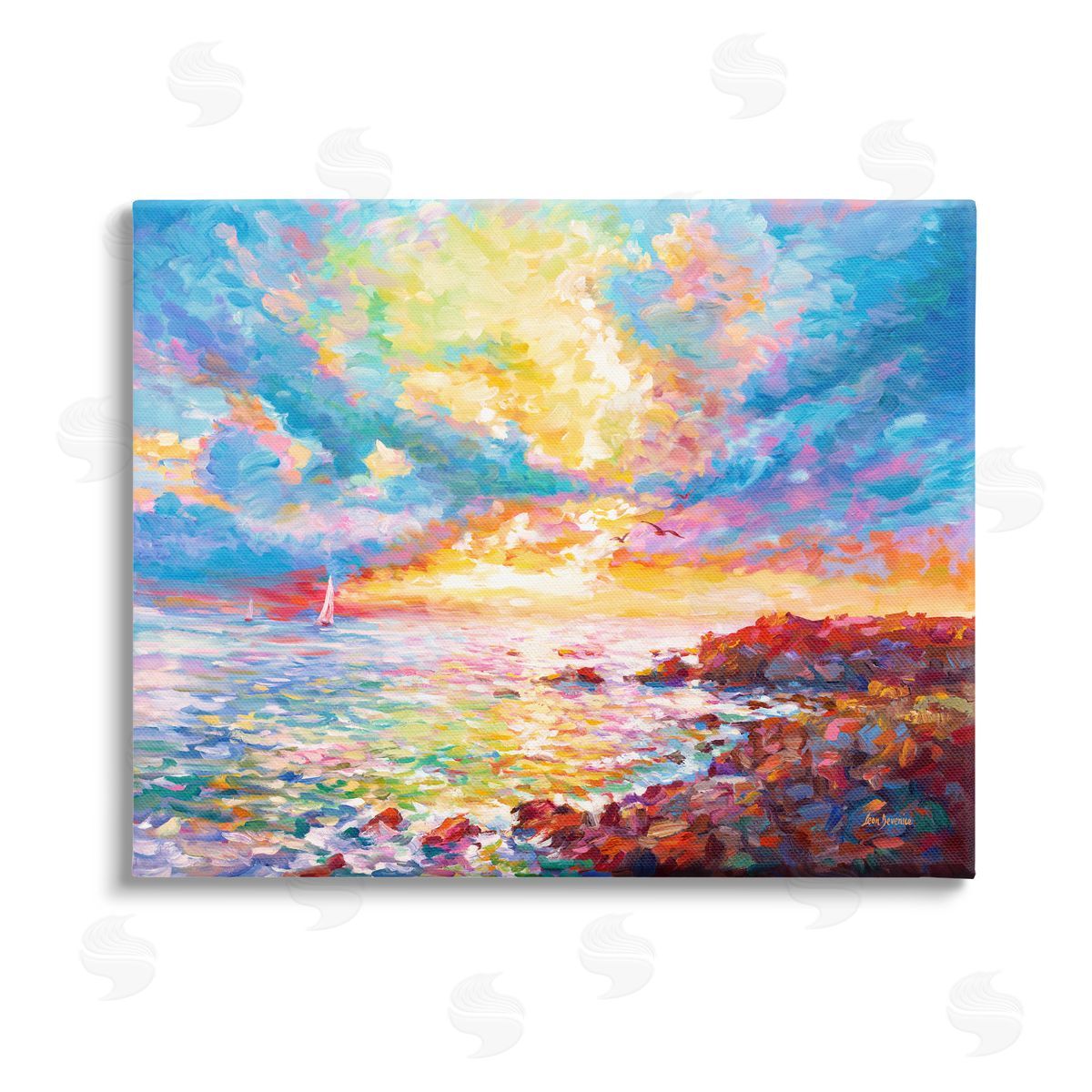 Leon Devenice Mediterranean Sunset Ocean Coast Canvas Wall Art