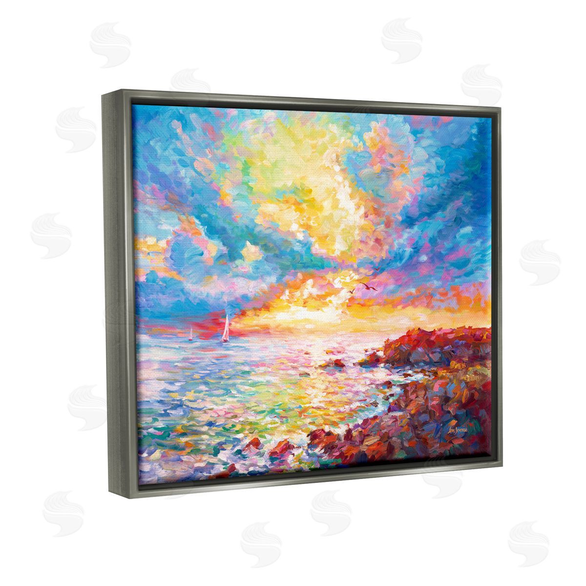 Leon Devenice Mediterranean Sunset Ocean Coast Gray Floater Frame Canvas Artside_