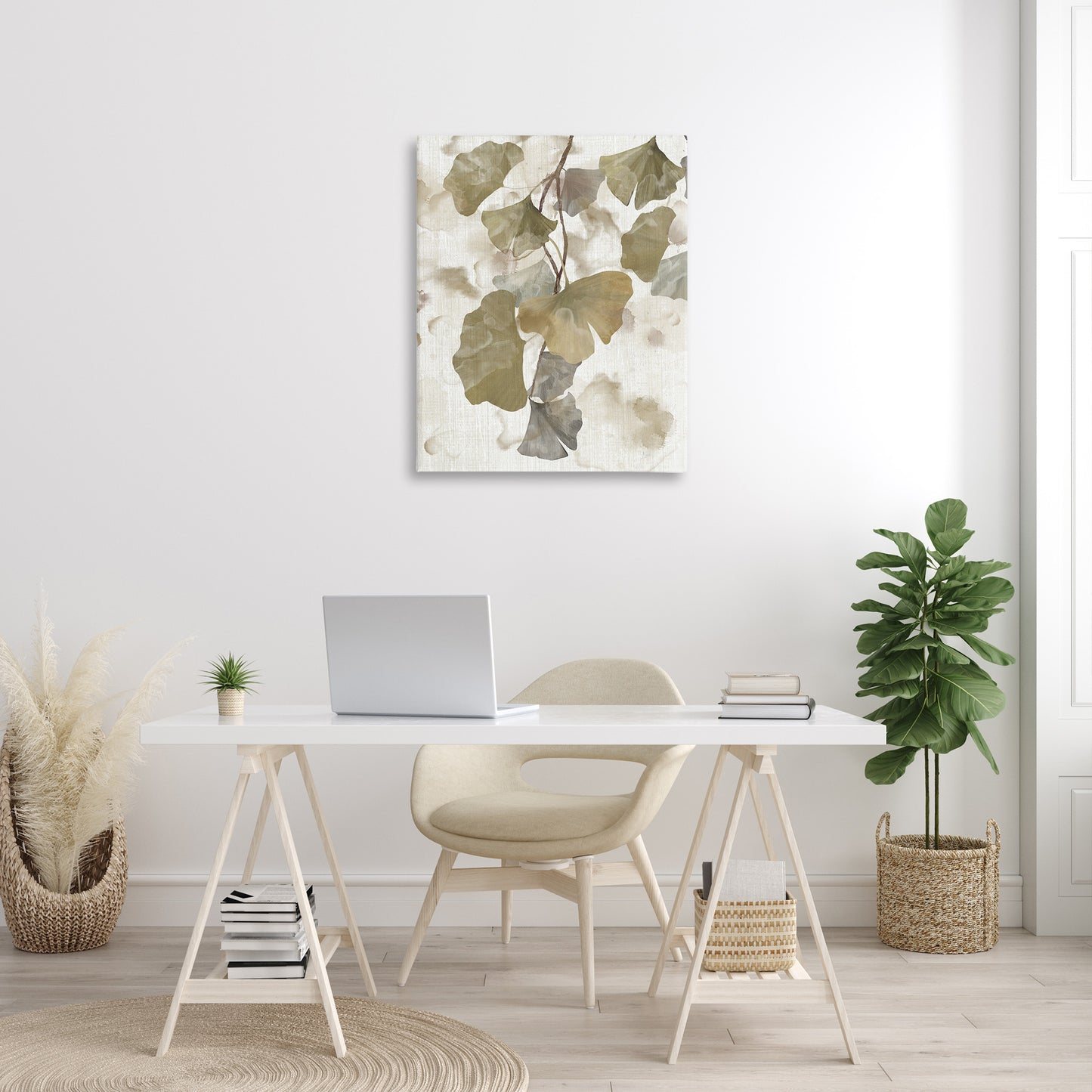 Rustic Ginkgo Leaves Canvas Wall Art in Room, Home Decor by Nan