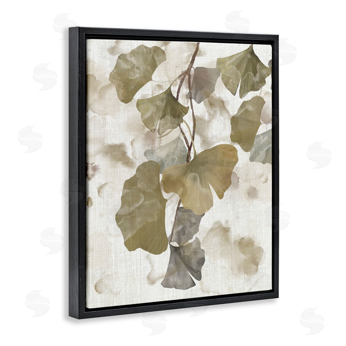 Rustic Ginkgo Leaves Black Floating Frame Canvas Wall Art, Home Decor by Nan