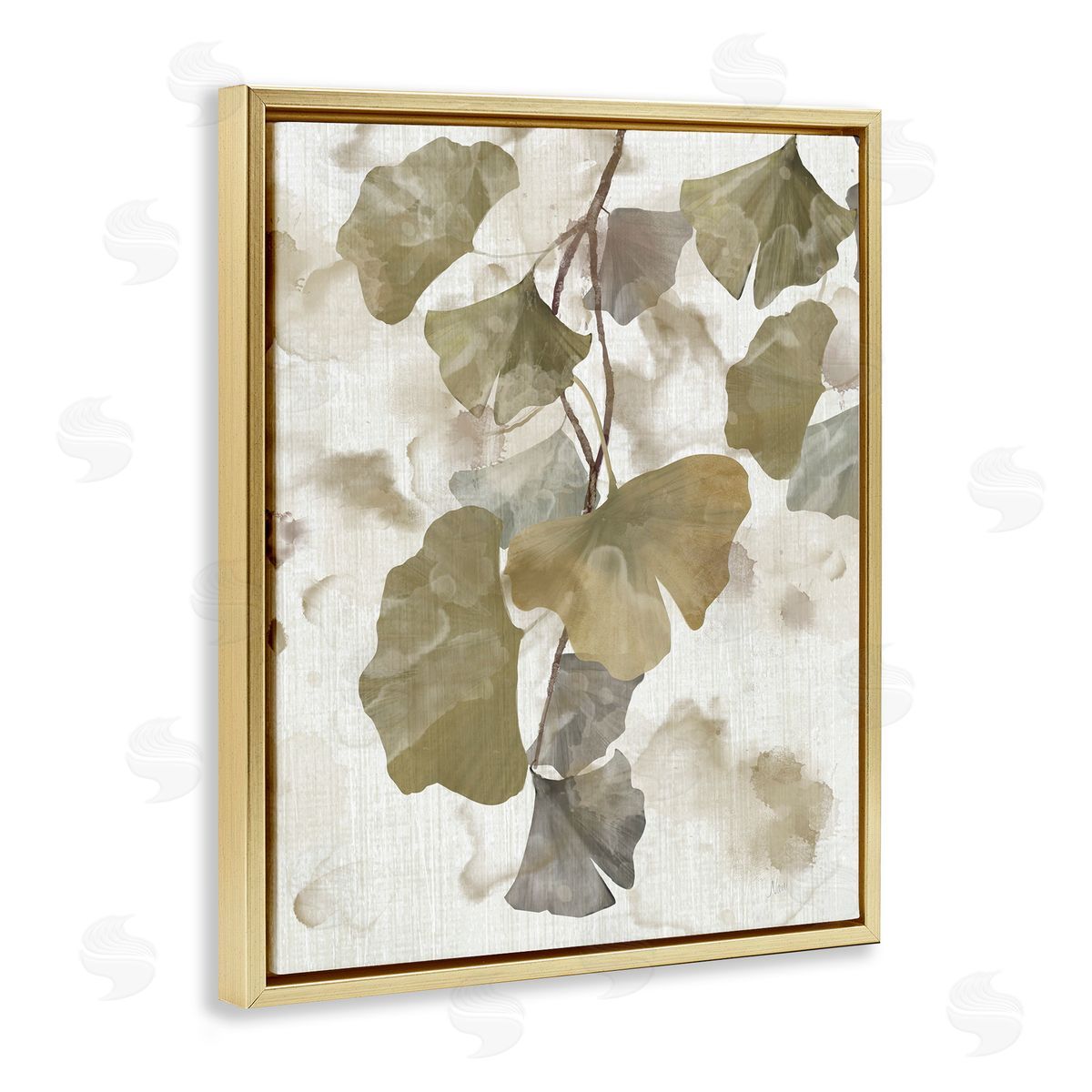 Rustic Ginkgo Leaves Gold Floating Frame Canvas Wall Art, Home Decor by Nan