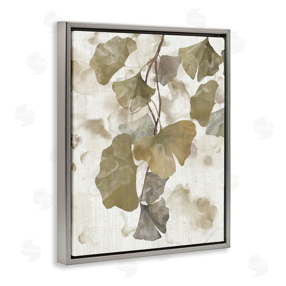 Rustic Ginkgo Leaves Grey Floating Frame Canvas Wall Art, Home Decor by Nan