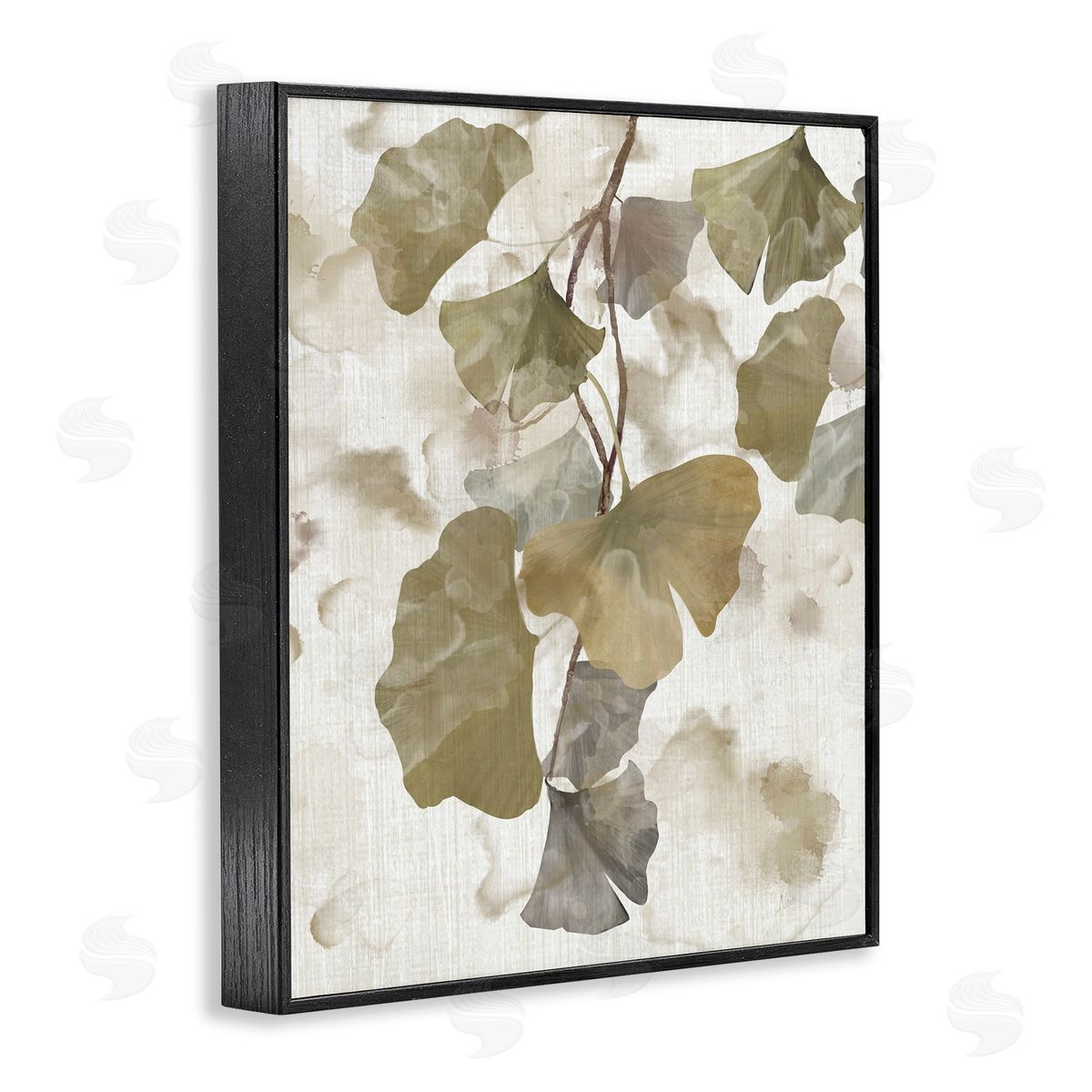 Rustic Ginkgo Leaves Black Frame Print Wall Art, Home Decor by Nan