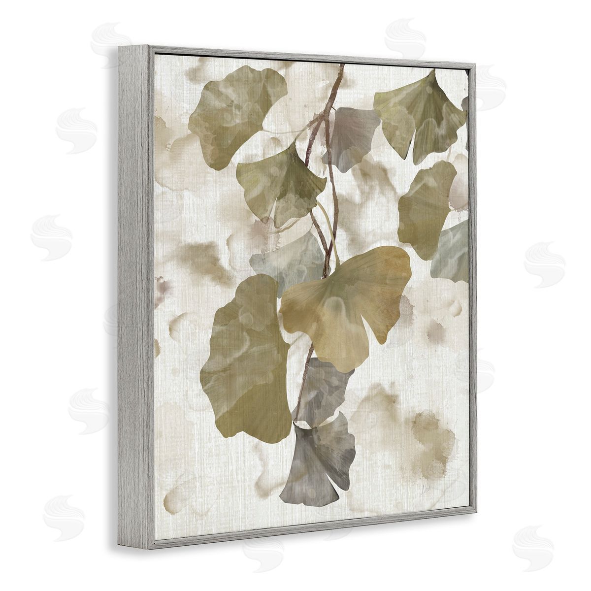 Rustic Ginkgo Leaves Grey Frame Print Wall Art, Home Decor by Nan