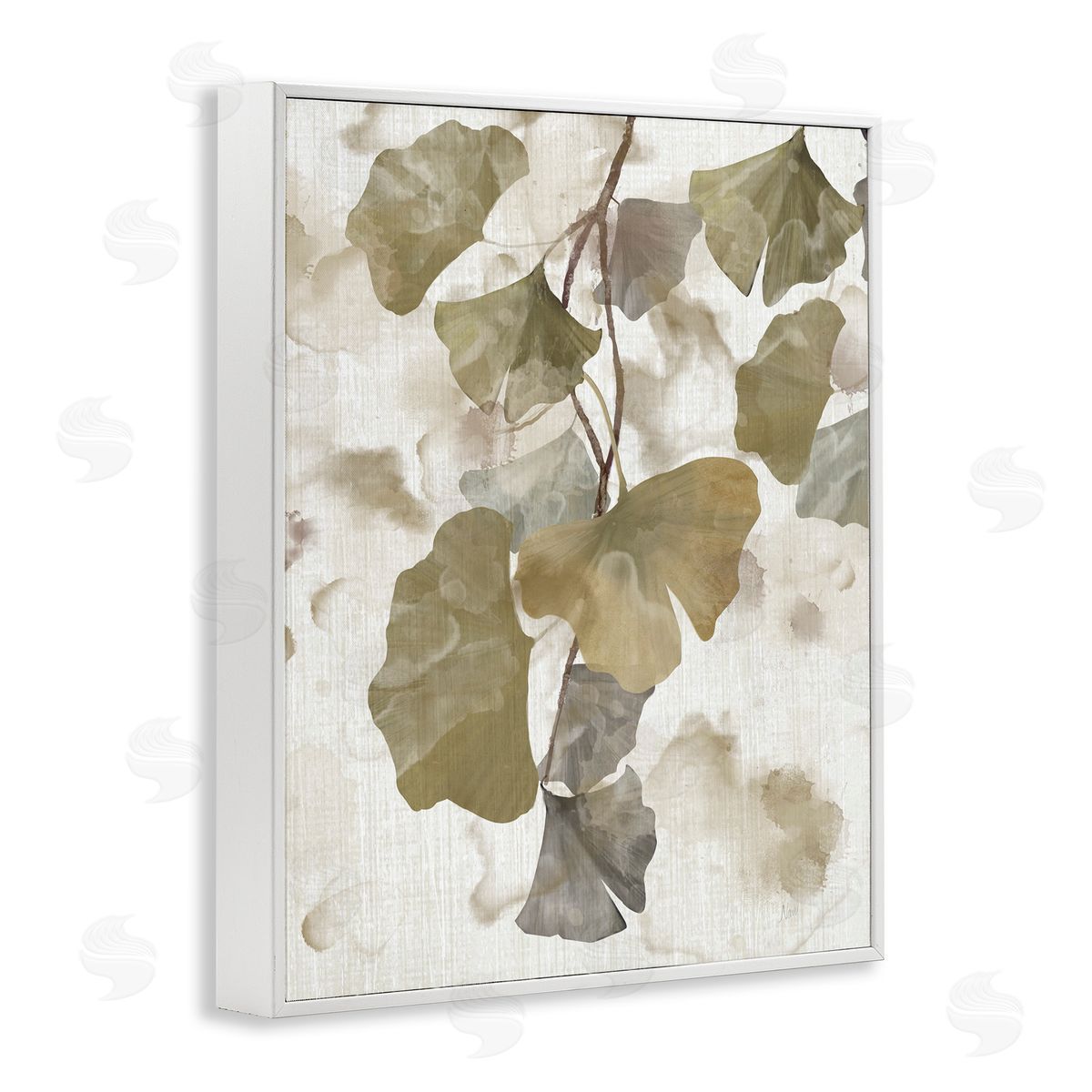 Rustic Ginkgo Leaves White Frame Print Wall Art, Home Decor by Nan