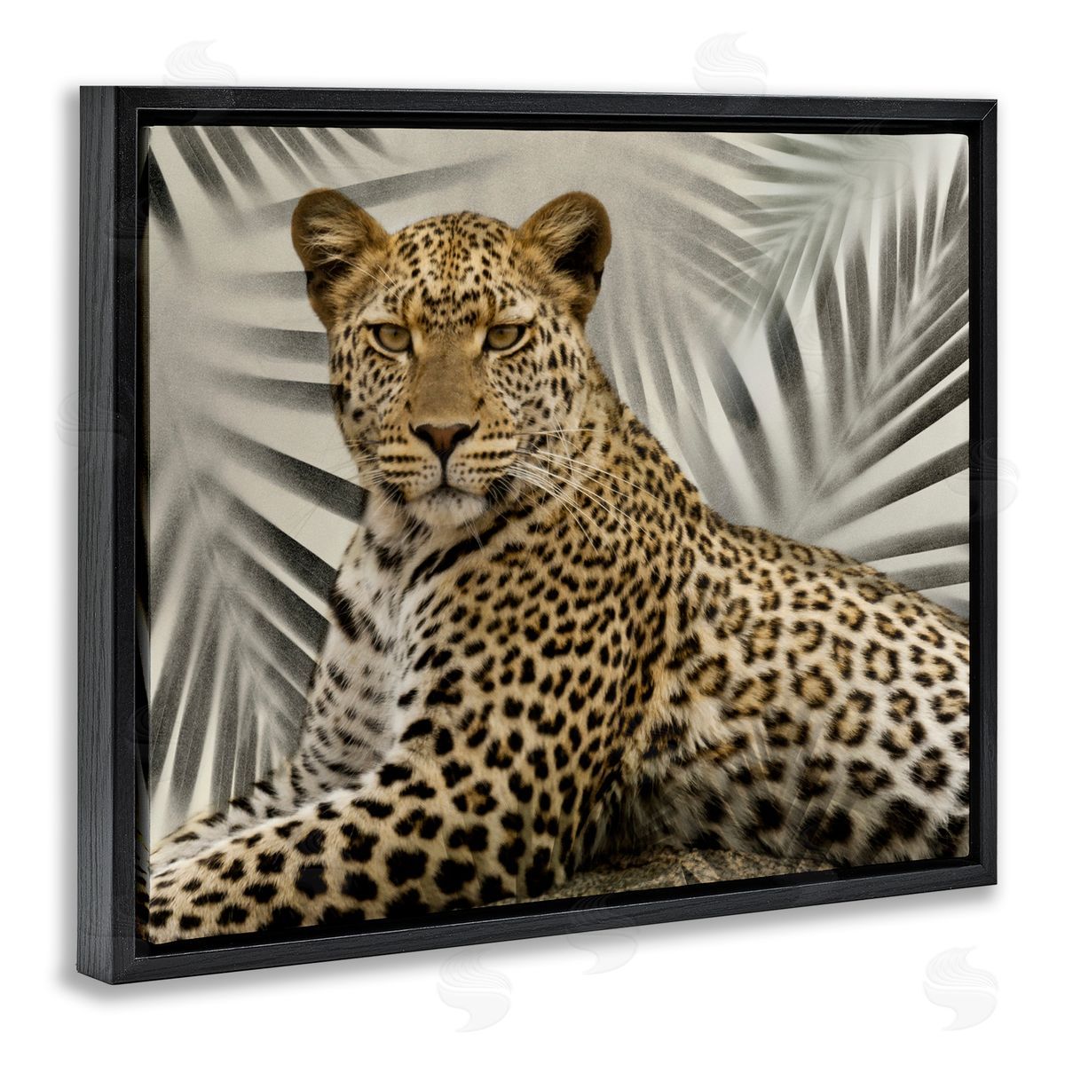 Leopard with Palm Fronds Black Floating Frame Canvas Wall Art, Home Decor by Danita Delimont