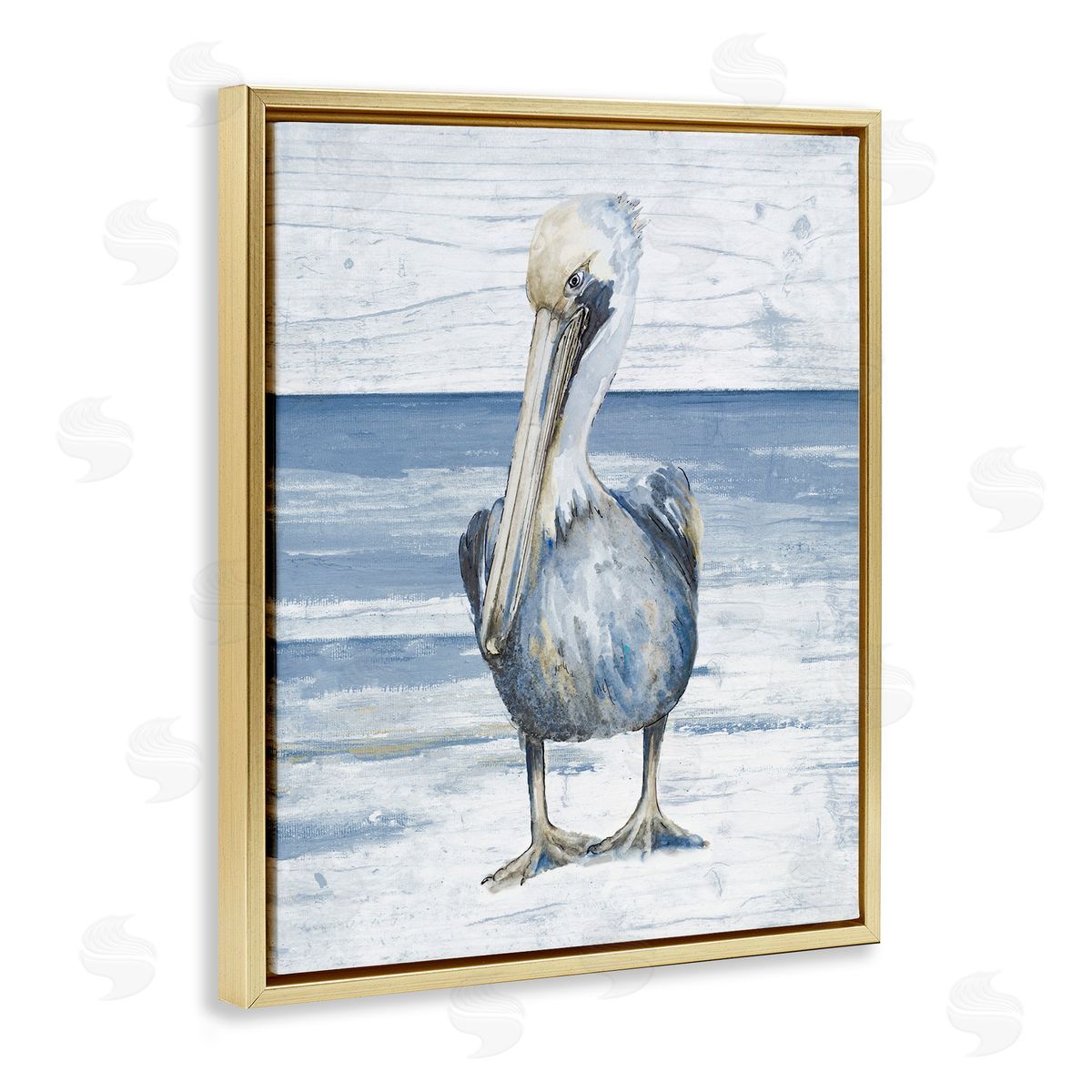 Rustic Nautical Pelican Gold Floating Frame Canvas Wall Art, Home Decor by Patricia Pinto